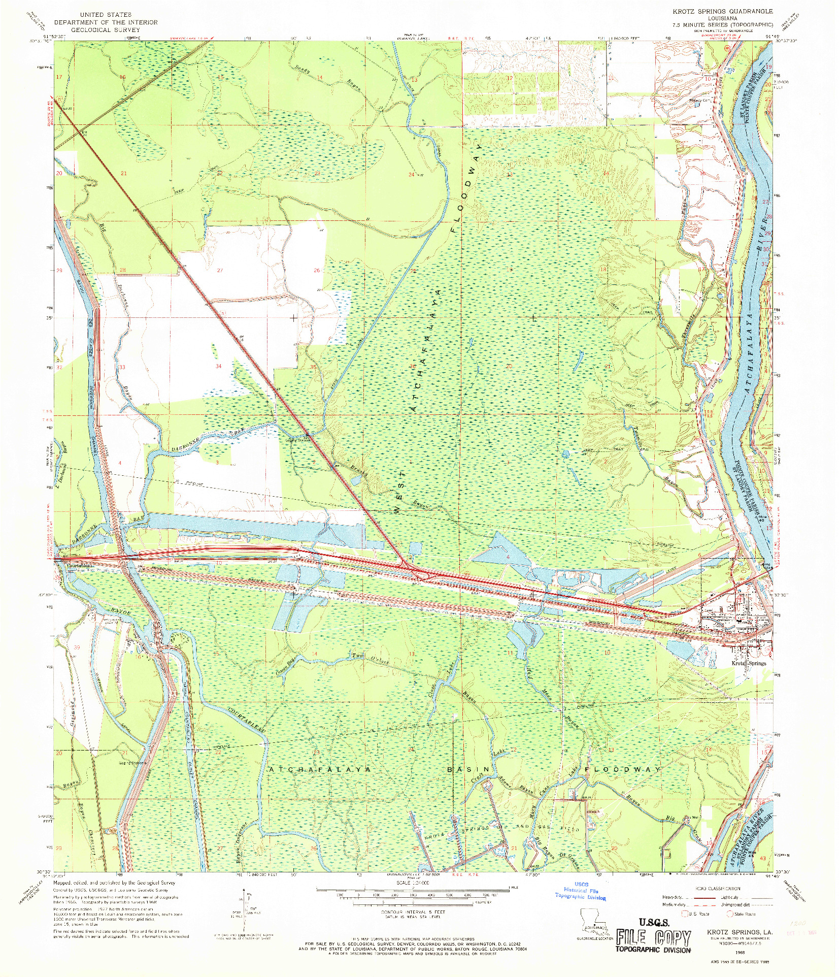 USGS 1:24000-SCALE QUADRANGLE FOR KROTZ SPRINGS, LA 1968