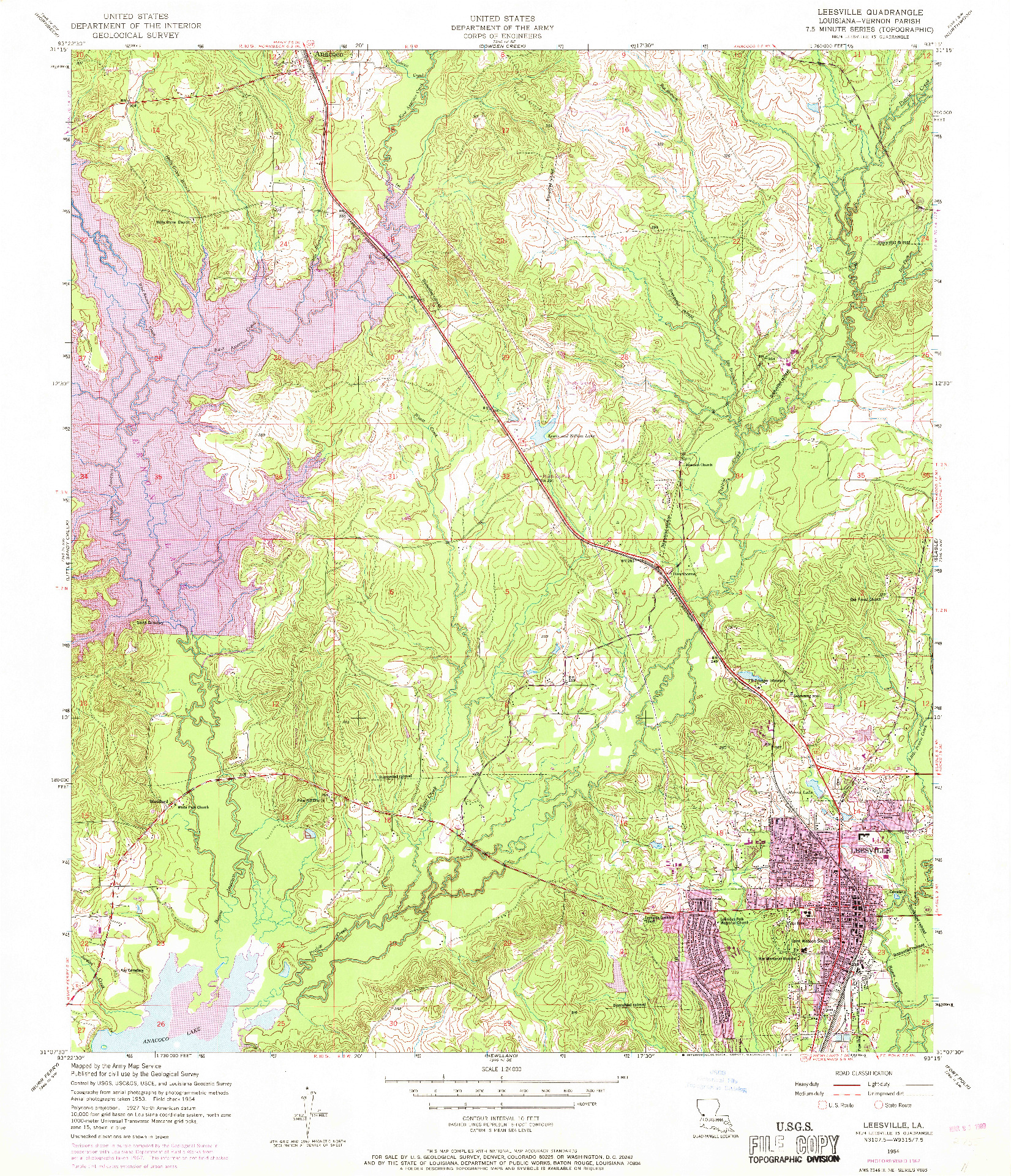 USGS 1:24000-SCALE QUADRANGLE FOR LEESVILLE, LA 1954