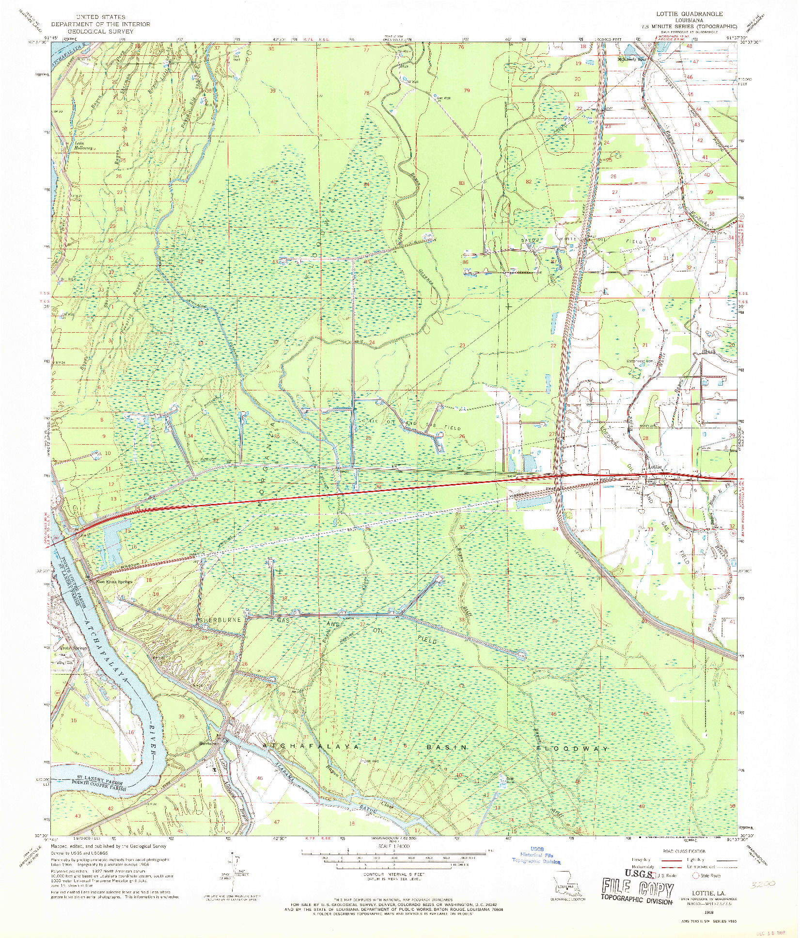 USGS 1:24000-SCALE QUADRANGLE FOR LOTTIE, LA 1968