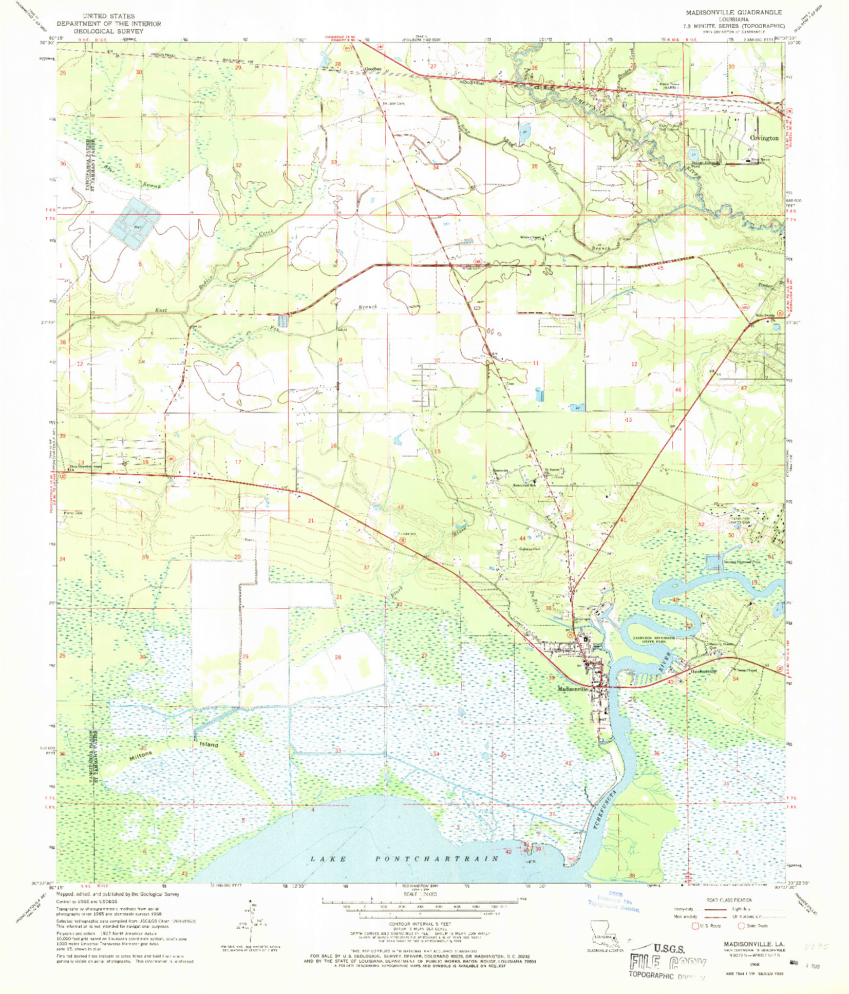 USGS 1:24000-SCALE QUADRANGLE FOR MADISONVILLE, LA 1968