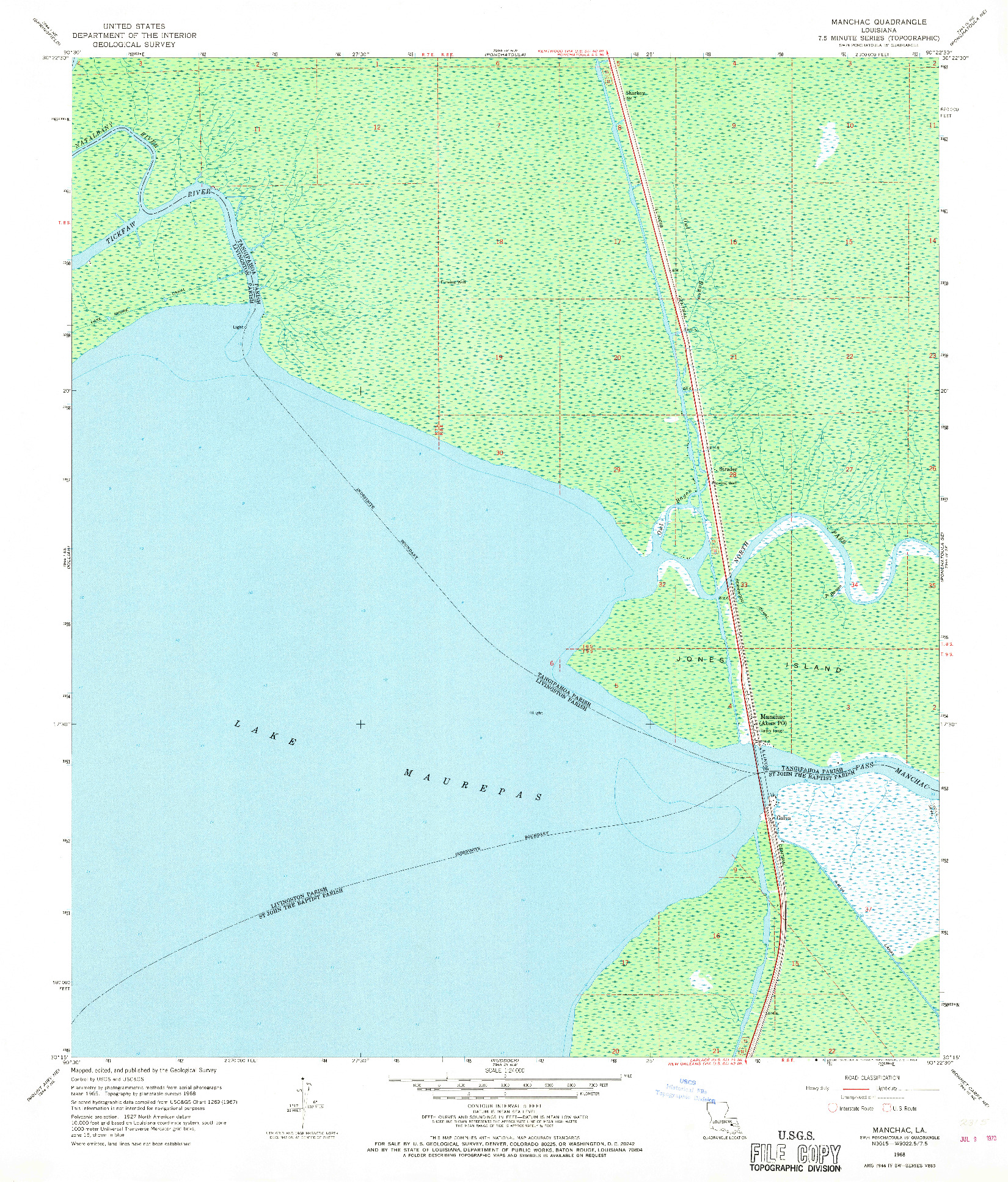 USGS 1:24000-SCALE QUADRANGLE FOR MANCHAC, LA 1968