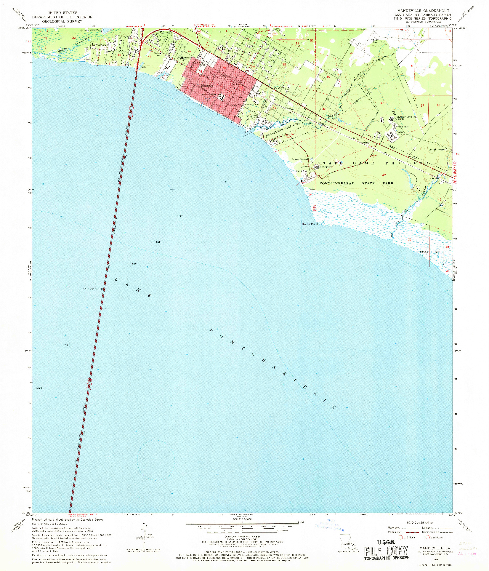 USGS 1:24000-SCALE QUADRANGLE FOR MANDEVILLE, LA 1968