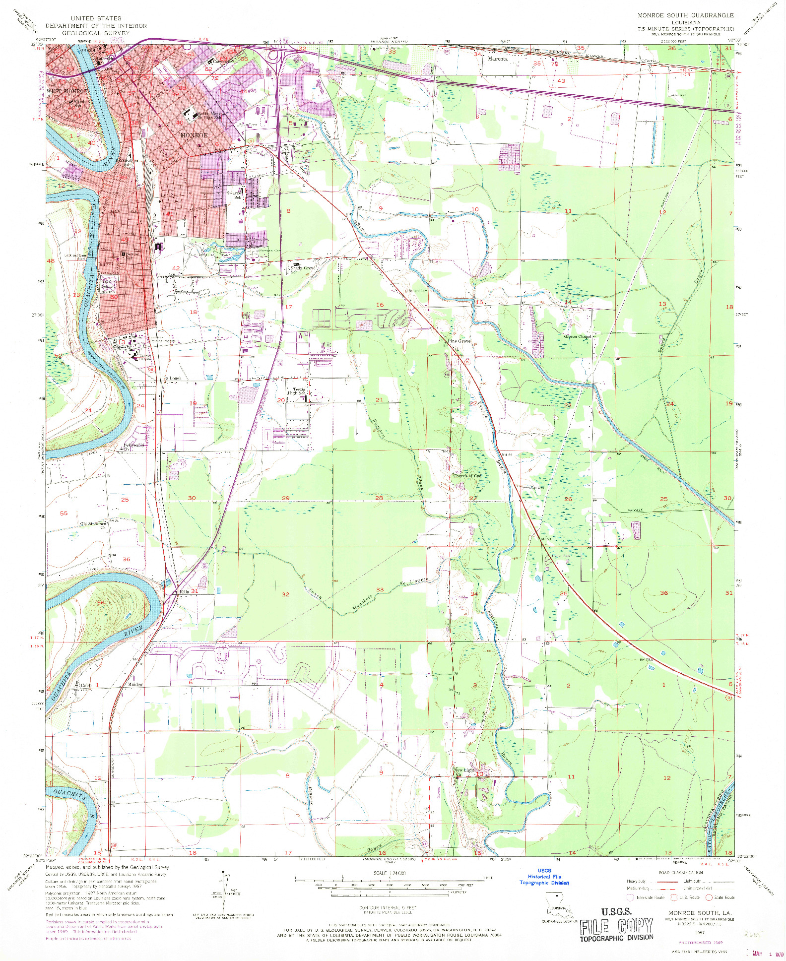 USGS 1:24000-SCALE QUADRANGLE FOR MONROE SOUTH, LA 1957