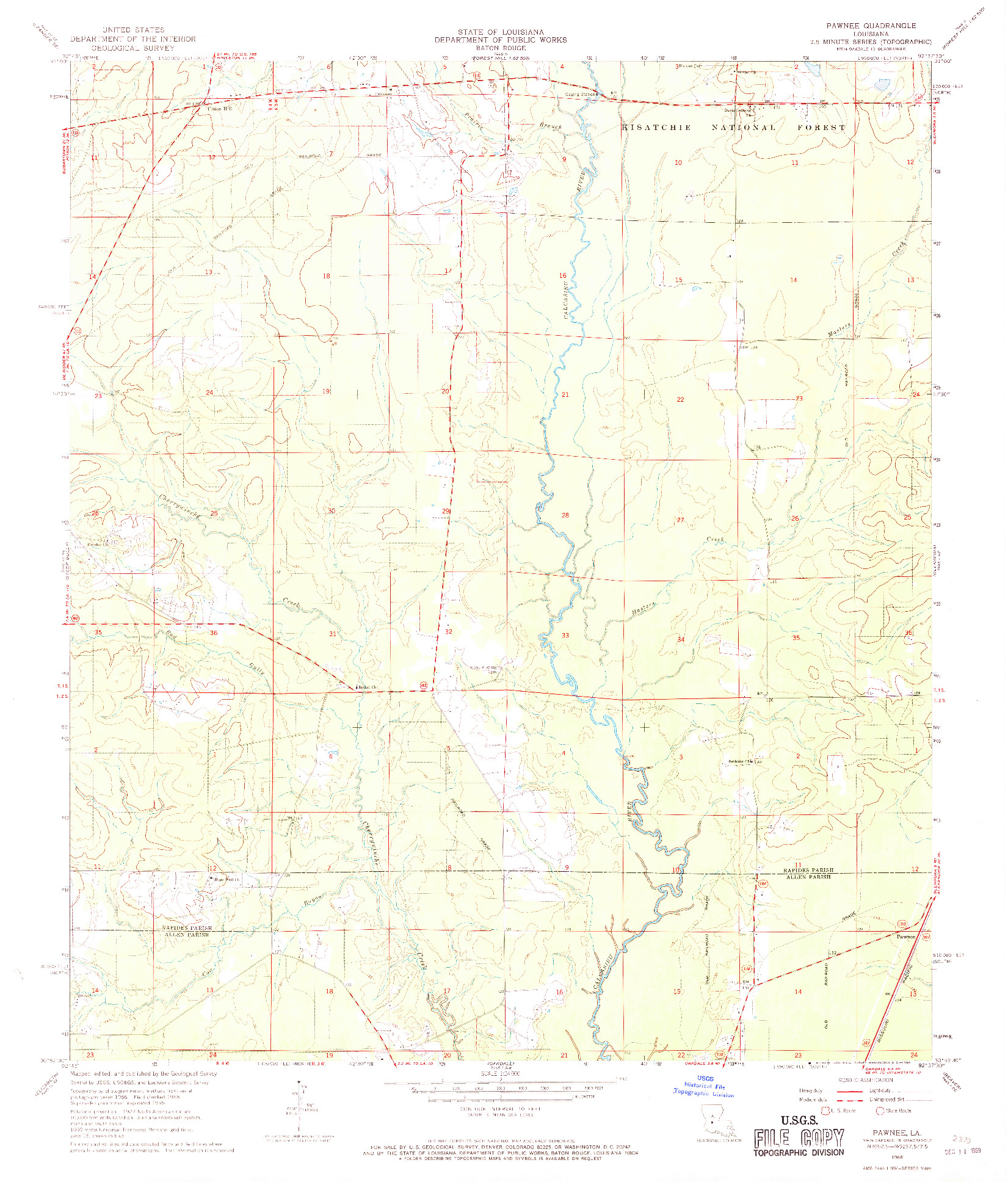 USGS 1:24000-SCALE QUADRANGLE FOR PAWNEE, LA 1968