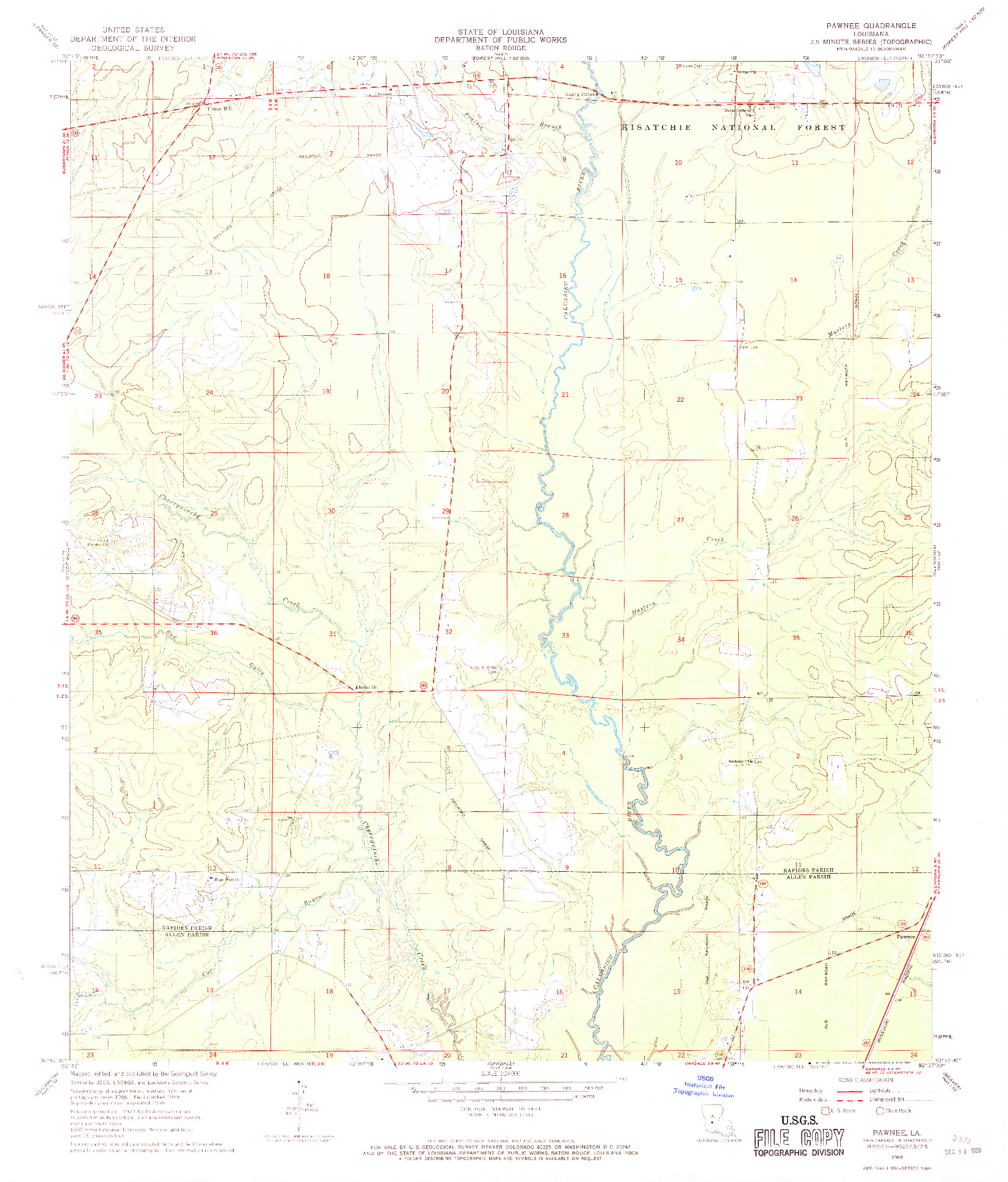 USGS 1:24000-SCALE QUADRANGLE FOR PAWNEE, LA 1968