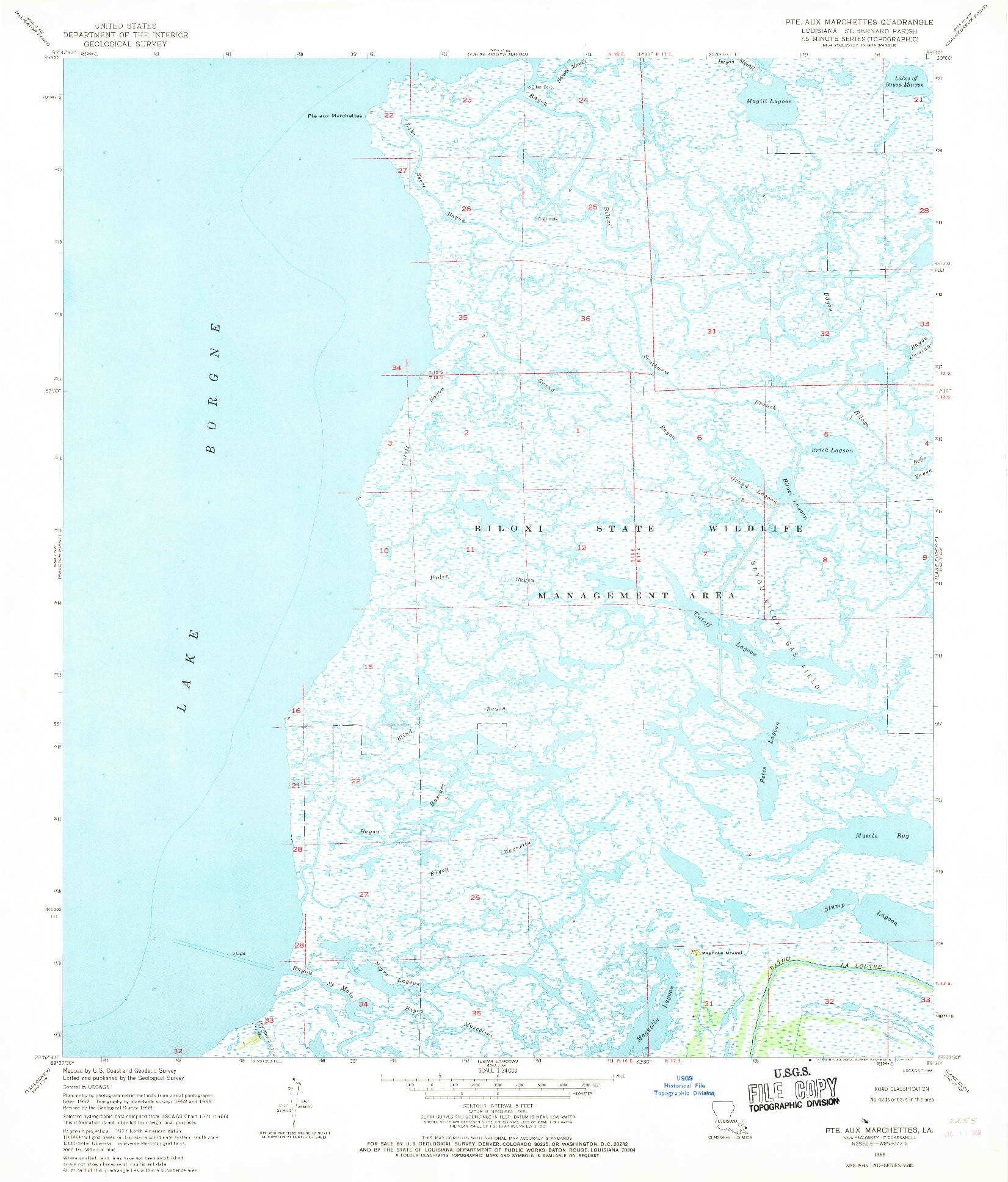 USGS 1:24000-SCALE QUADRANGLE FOR POINTE AUX MARCHETTES, LA 1968