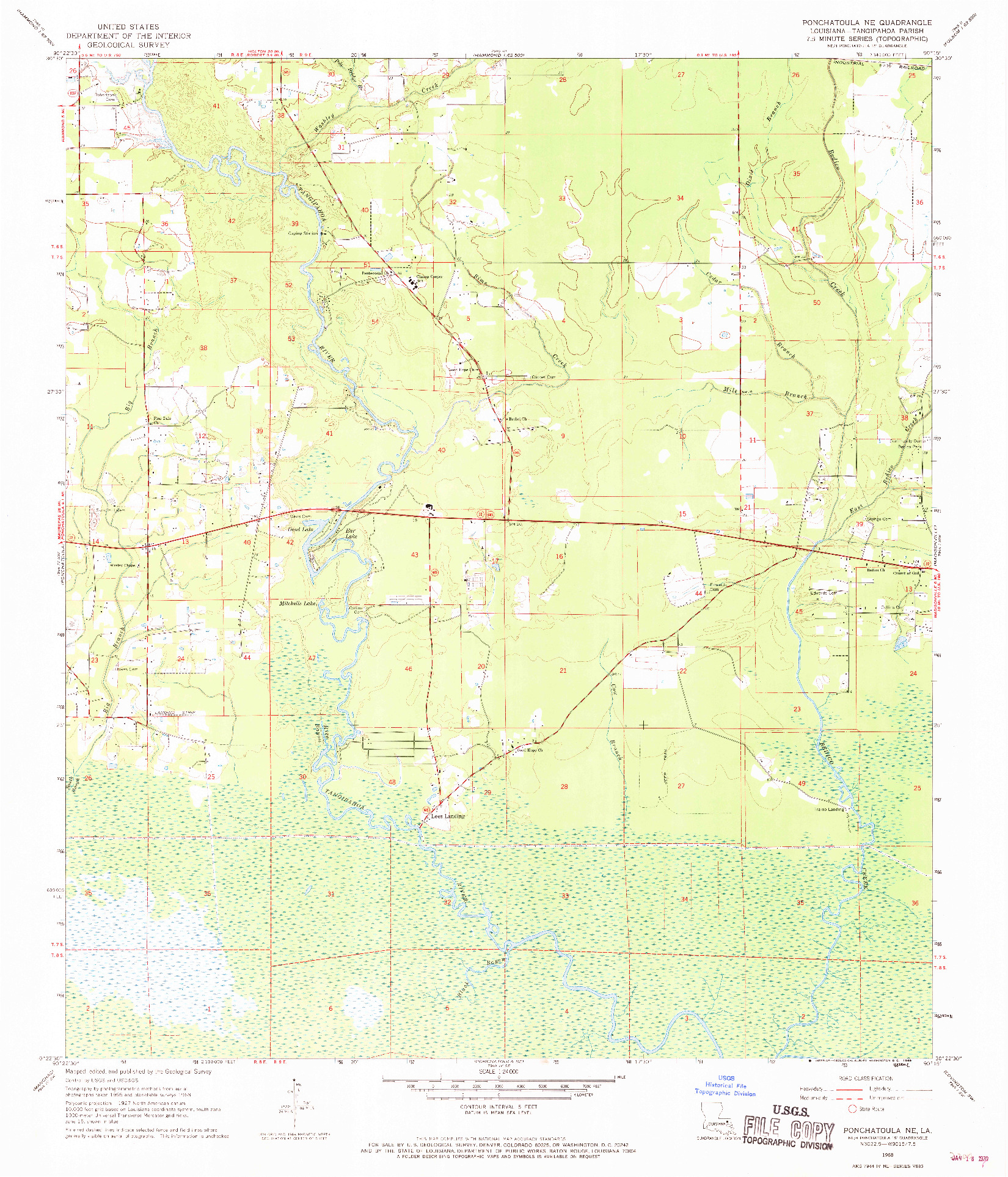 USGS 1:24000-SCALE QUADRANGLE FOR PONCHATOULA NE, LA 1968