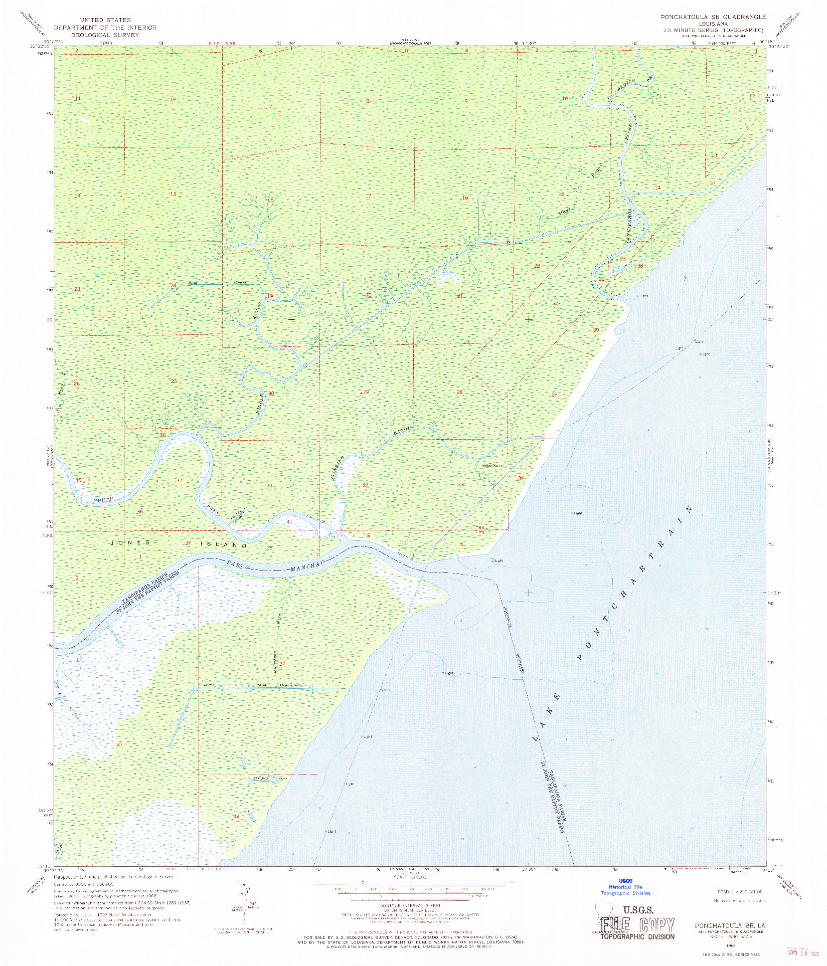 USGS 1:24000-SCALE QUADRANGLE FOR PONCHATOULA SE, LA 1968