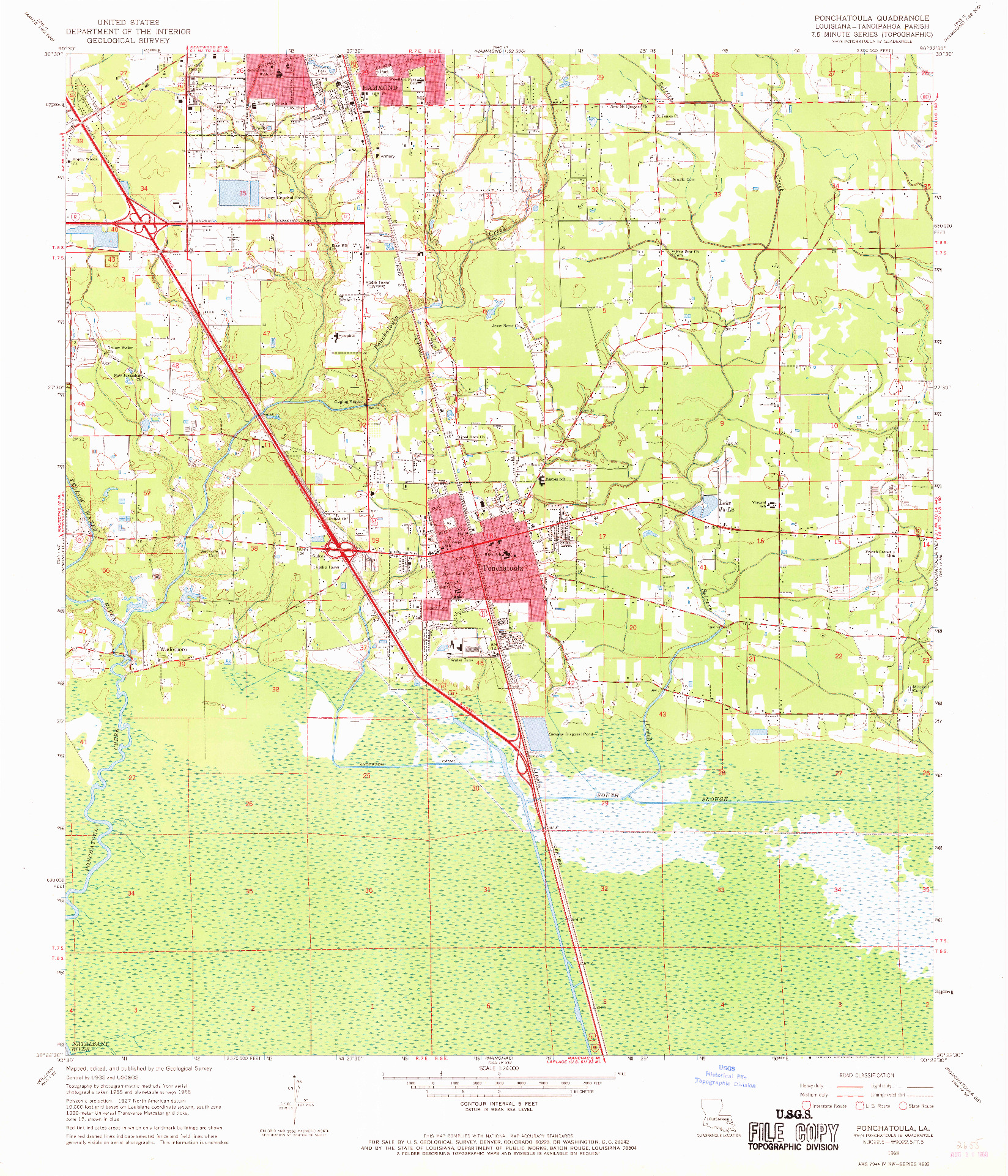 USGS 1:24000-SCALE QUADRANGLE FOR PONCHATOULA, LA 1968