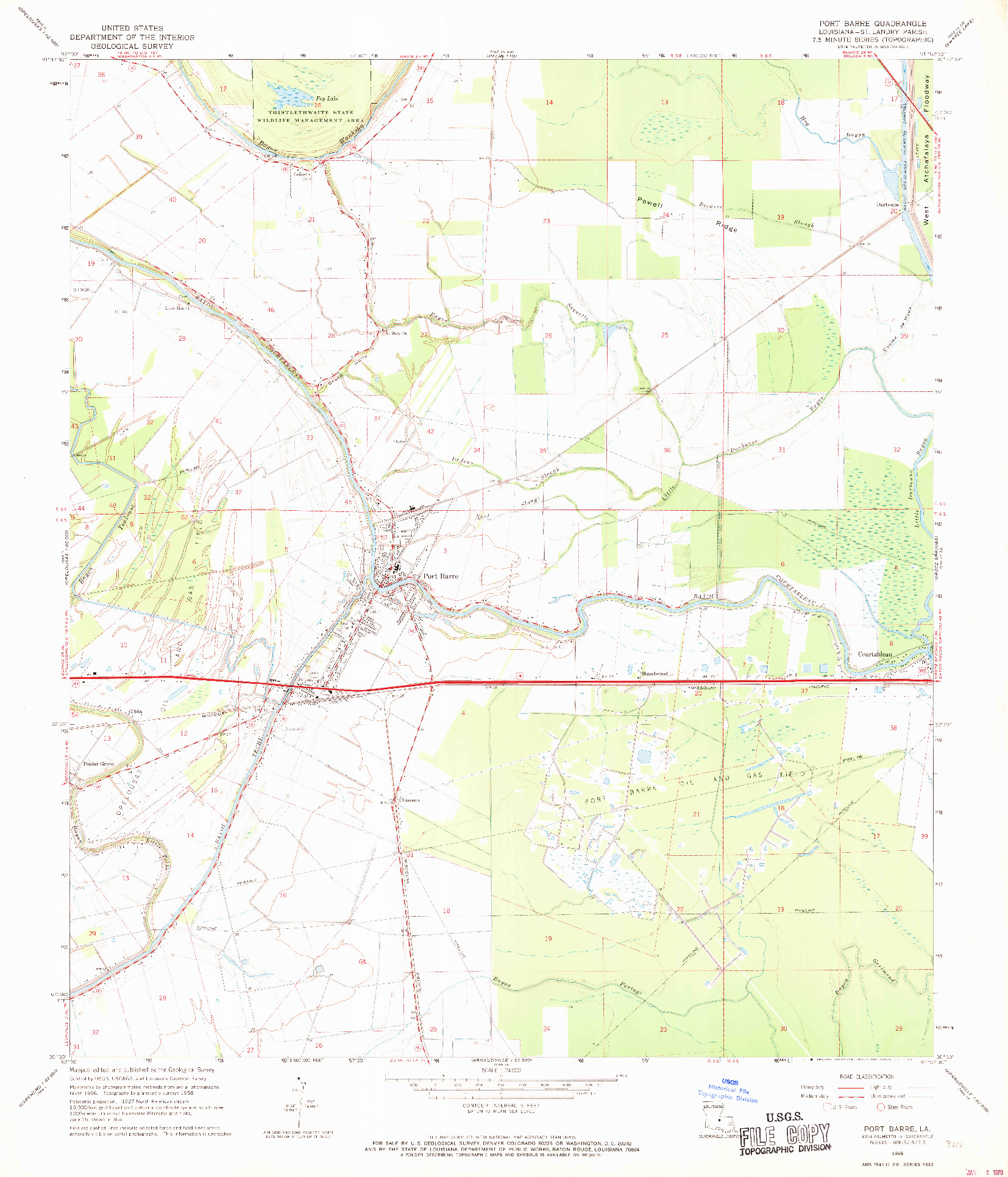 USGS 1:24000-SCALE QUADRANGLE FOR PORT BARRE, LA 1968