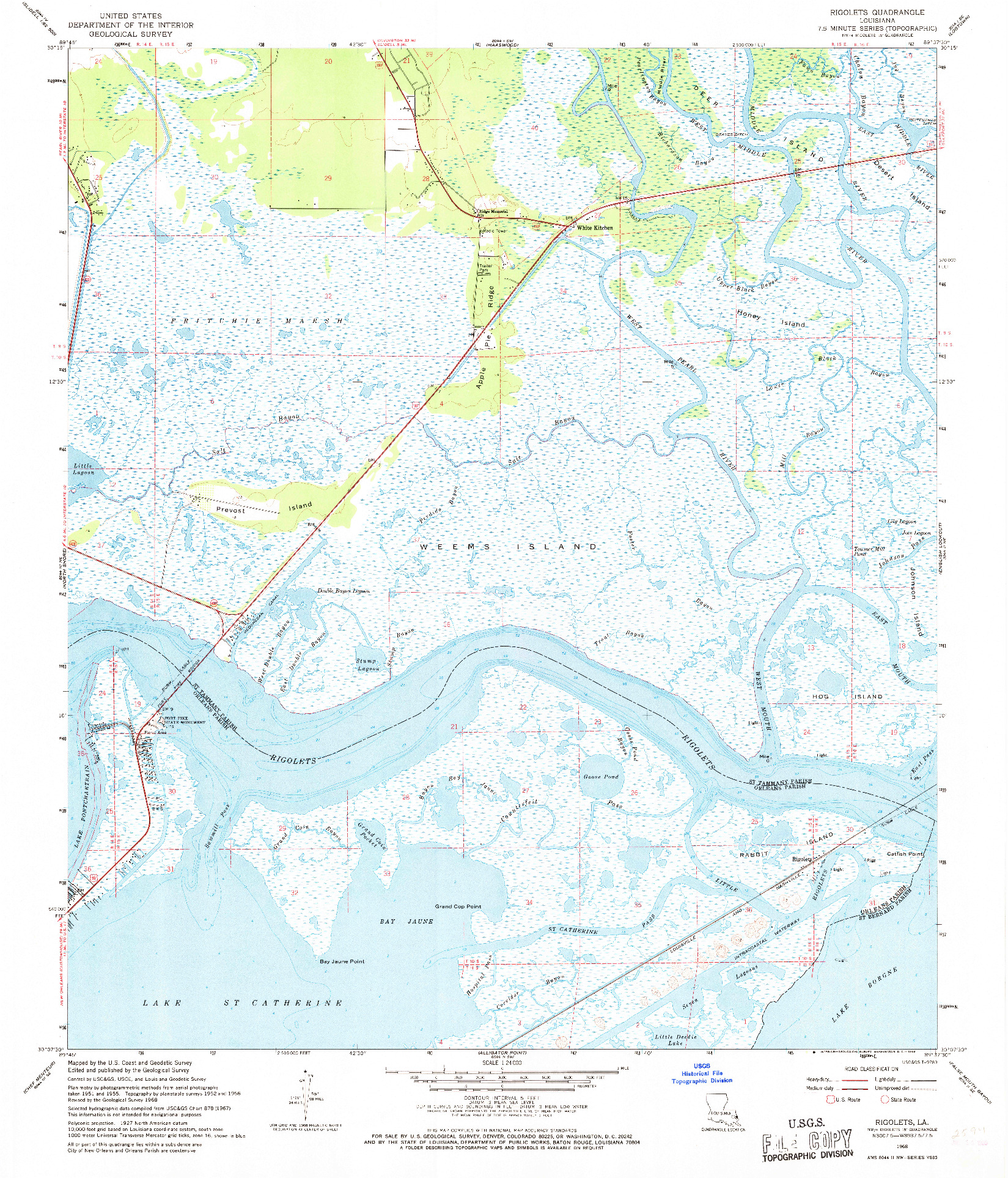 USGS 1:24000-SCALE QUADRANGLE FOR RIGOLETS, LA 1968