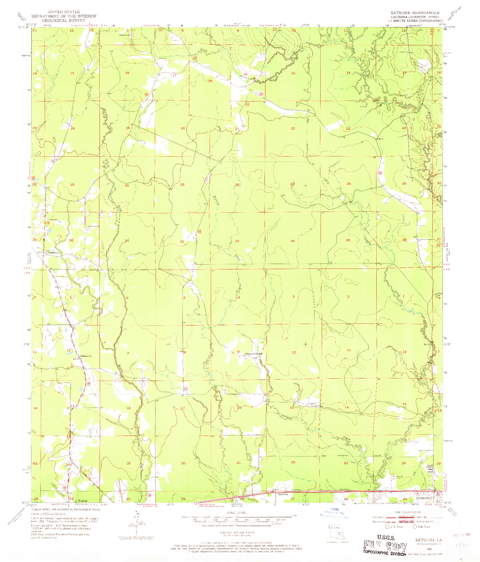 USGS 1:24000-SCALE QUADRANGLE FOR SATSUMA, LA 1953