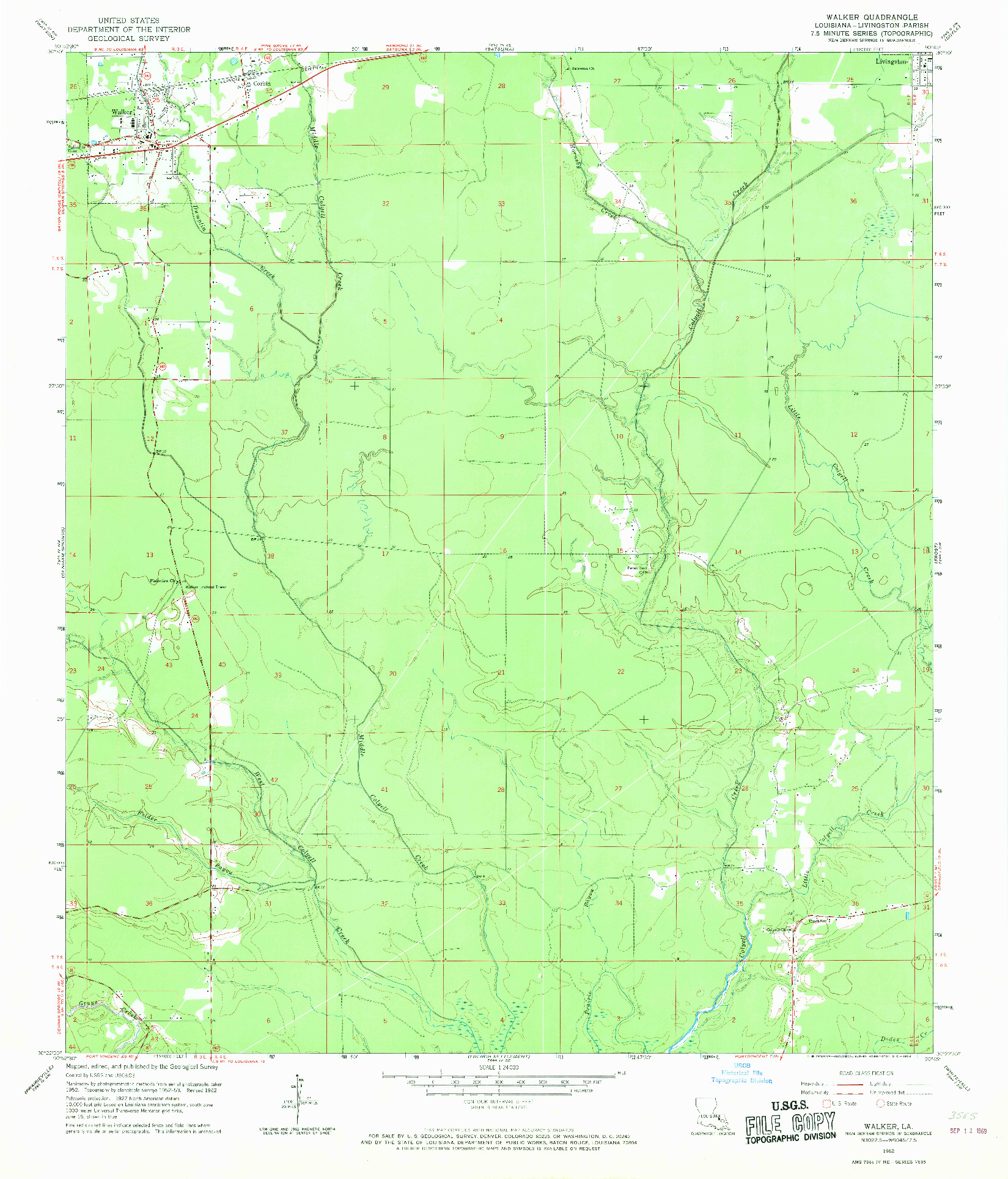 USGS 1:24000-SCALE QUADRANGLE FOR WALKER, LA 1962