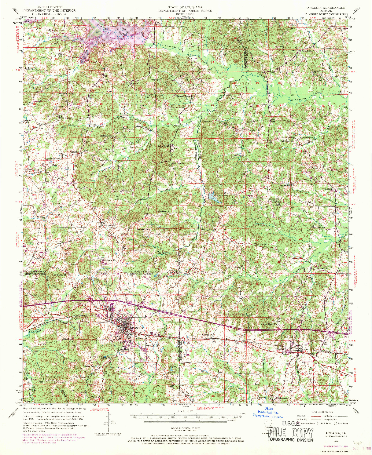 USGS 1:62500-SCALE QUADRANGLE FOR ARCADIA, LA 1950