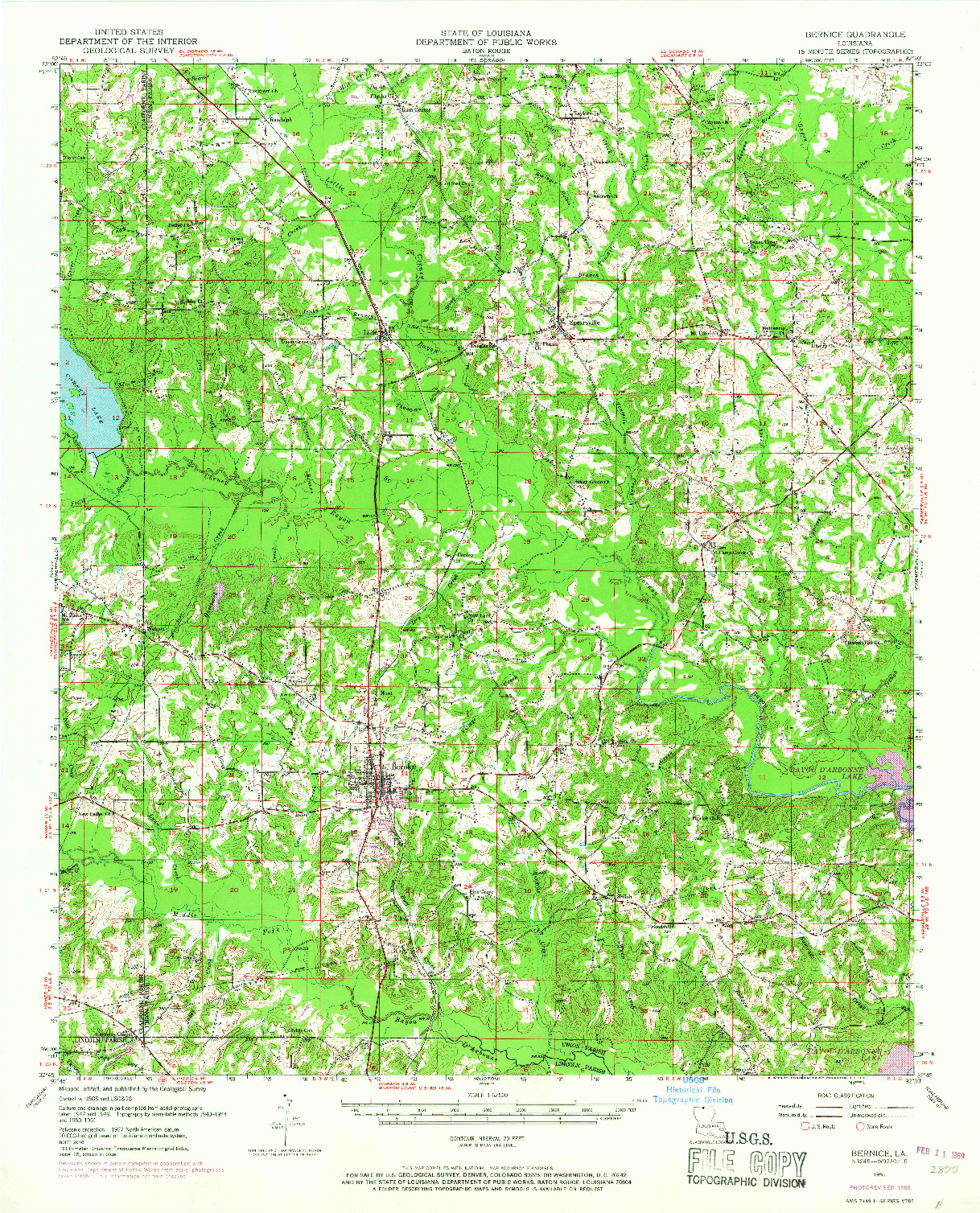 USGS 1:62500-SCALE QUADRANGLE FOR BERNICE, LA 1951