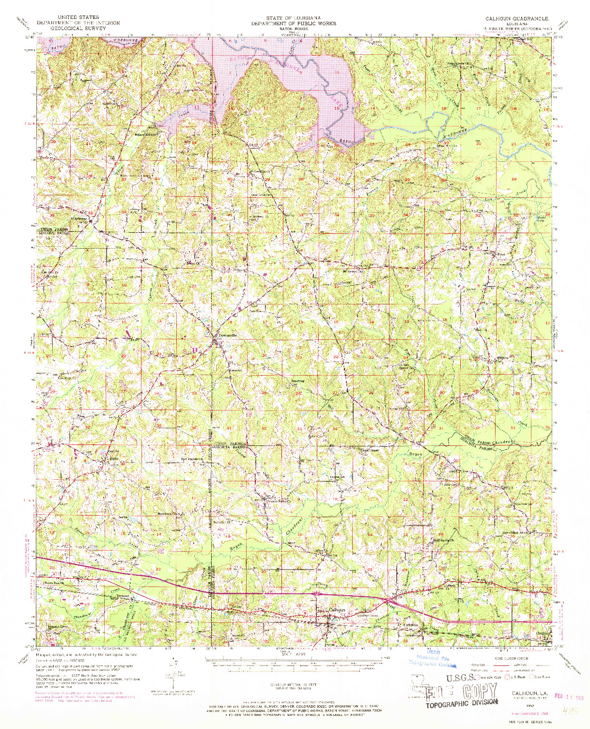 USGS 1:62500-SCALE QUADRANGLE FOR CALHOUN, LA 1952