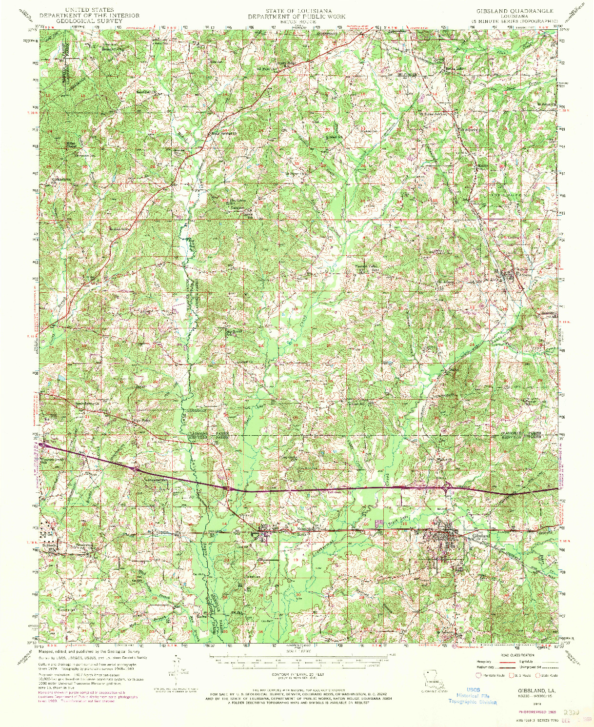 USGS 1:62500-SCALE QUADRANGLE FOR GIBSLAND, LA 1949