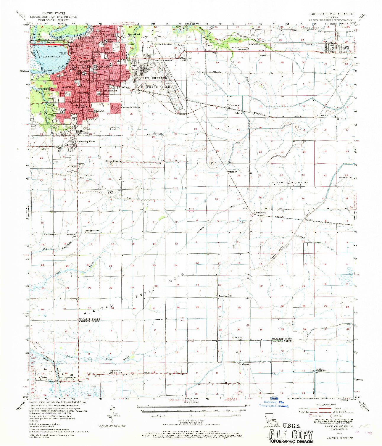 USGS 1:62500-SCALE QUADRANGLE FOR LAKE CHARLES, LA 1955