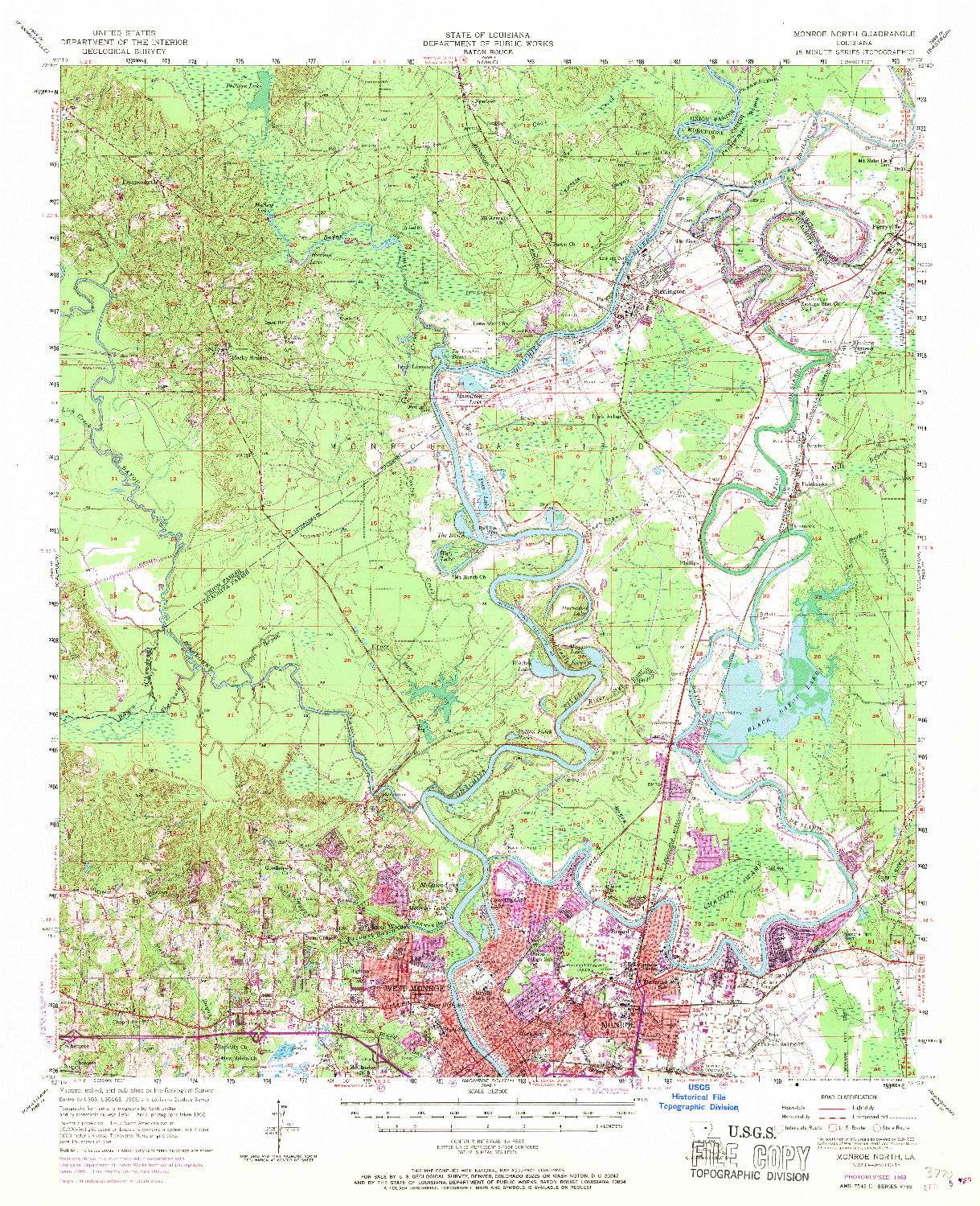 USGS 1:62500-SCALE QUADRANGLE FOR MONROE NORTH, LA 1969