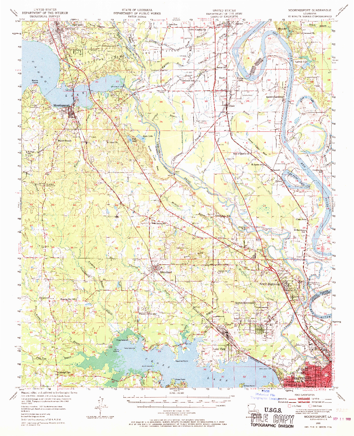 USGS 1:62500-SCALE QUADRANGLE FOR MOORINGSPORT, LA 1955
