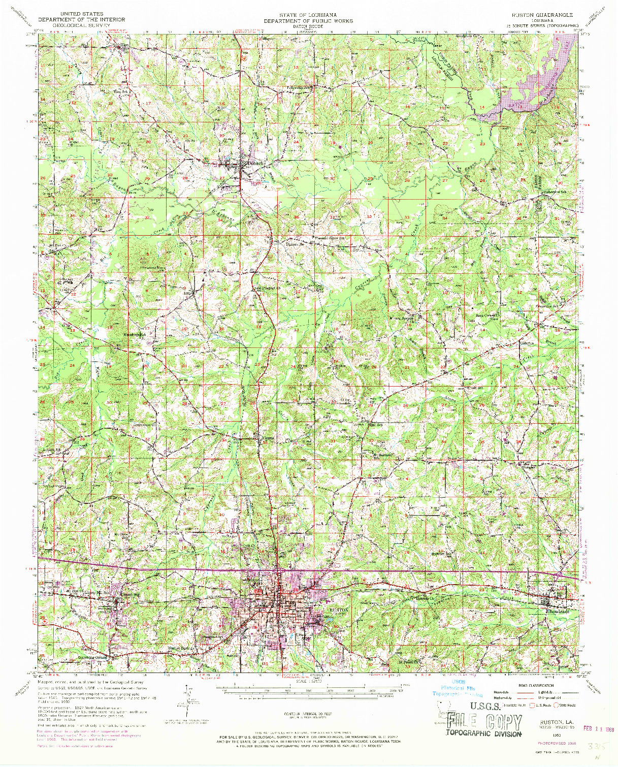 USGS 1:62500-SCALE QUADRANGLE FOR RUSTON, LA 1950