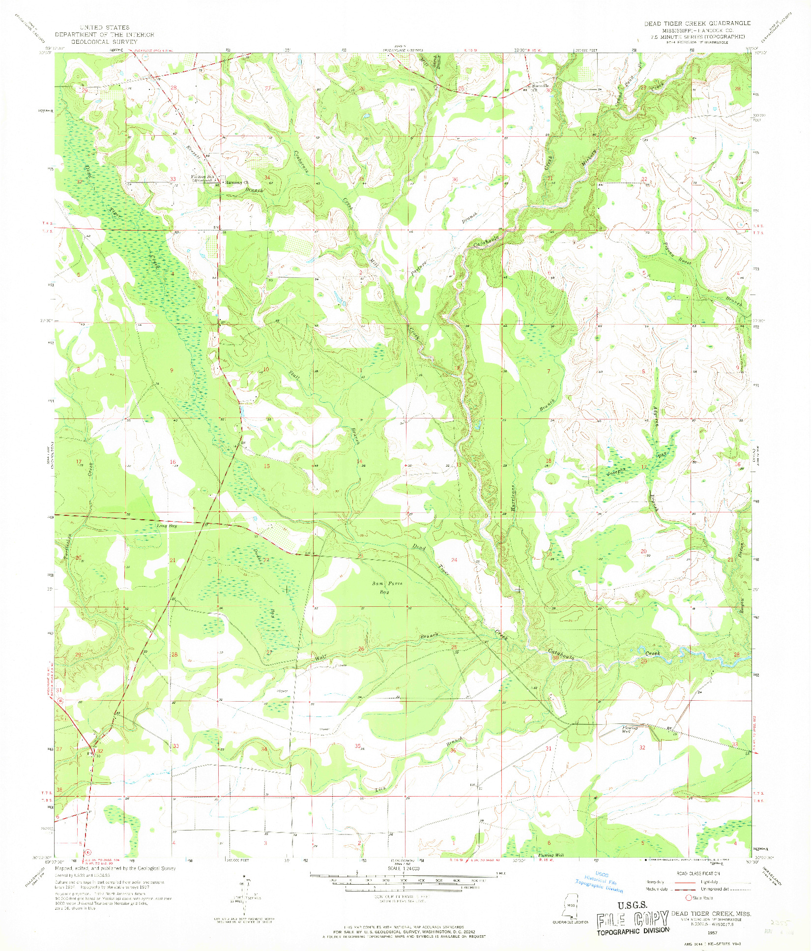 USGS 1:24000-SCALE QUADRANGLE FOR DEAD TIGER CREEK, MS 1957