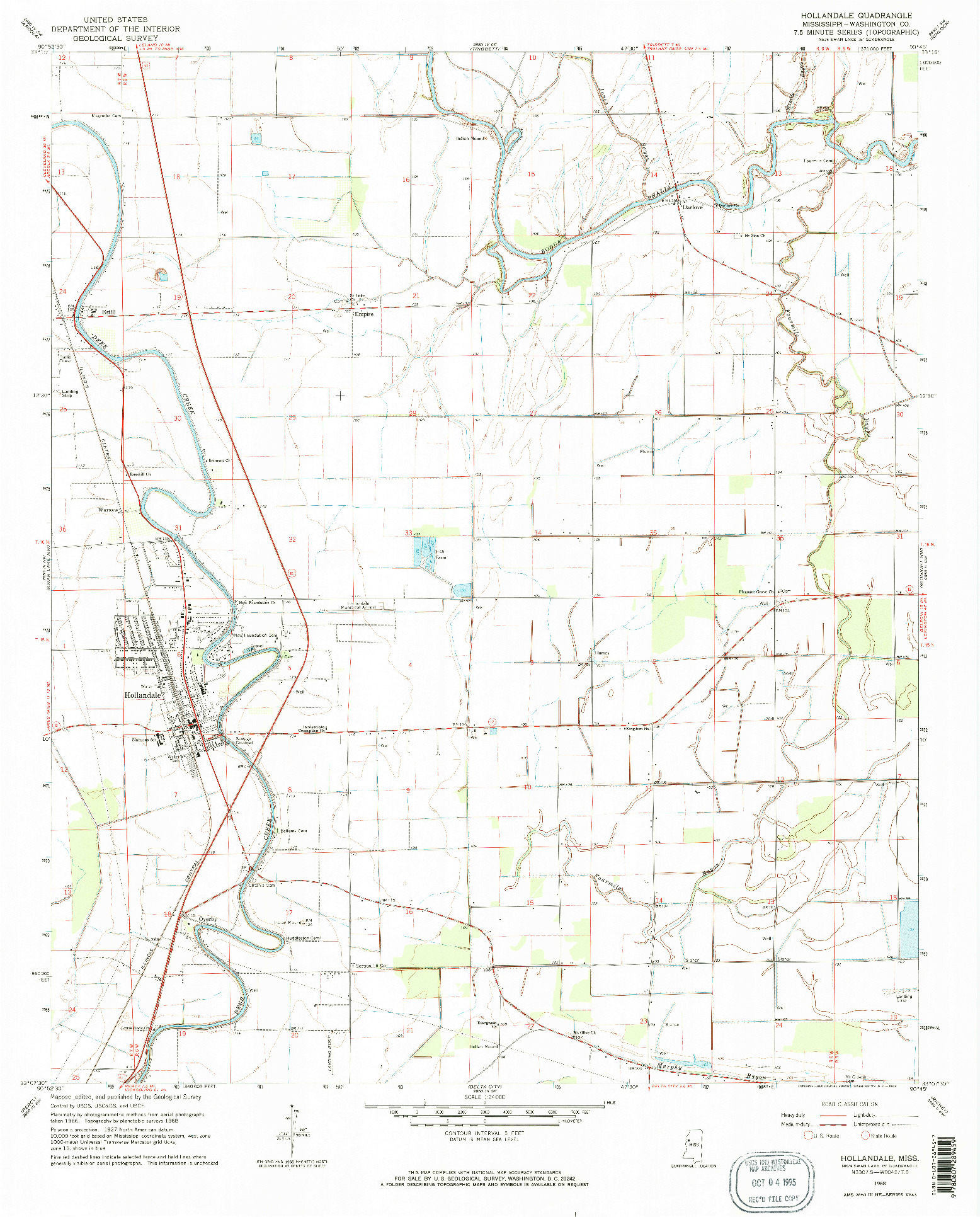 USGS 1:24000-SCALE QUADRANGLE FOR HOLLANDALE, MS 1968