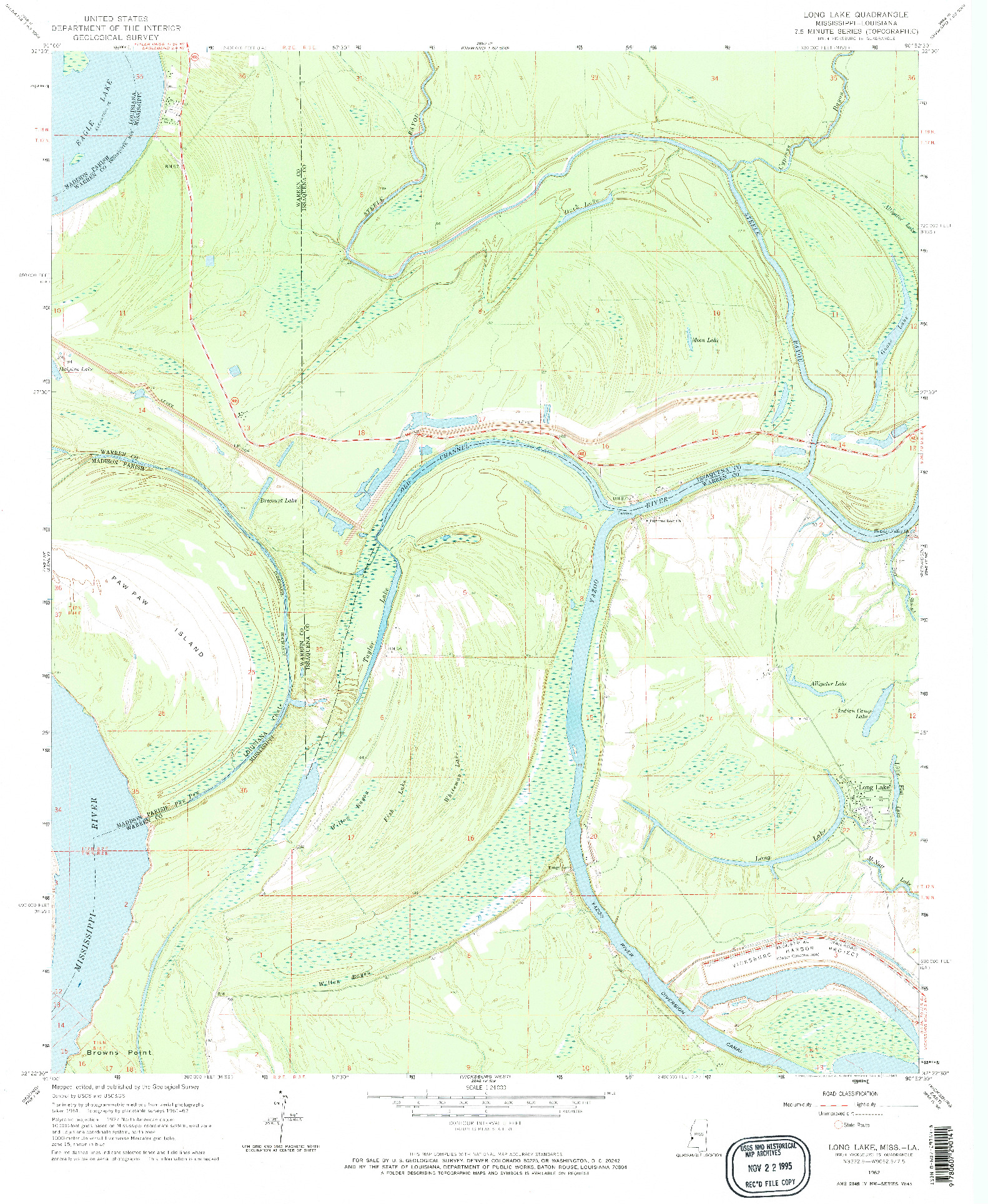 USGS 1:24000-SCALE QUADRANGLE FOR LONG LAKE, MS 1962