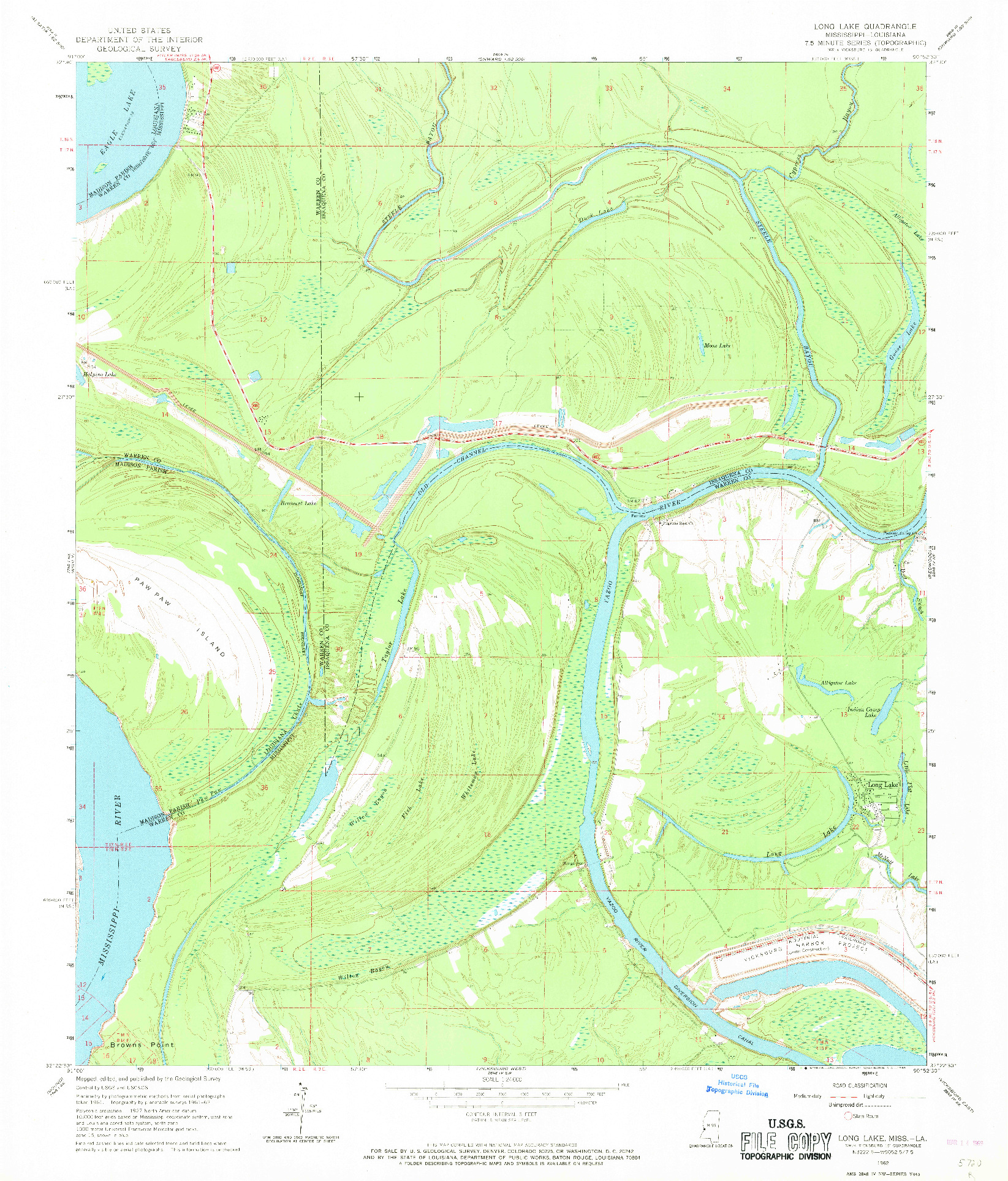 USGS 1:24000-SCALE QUADRANGLE FOR LONG LAKE, MS 1962