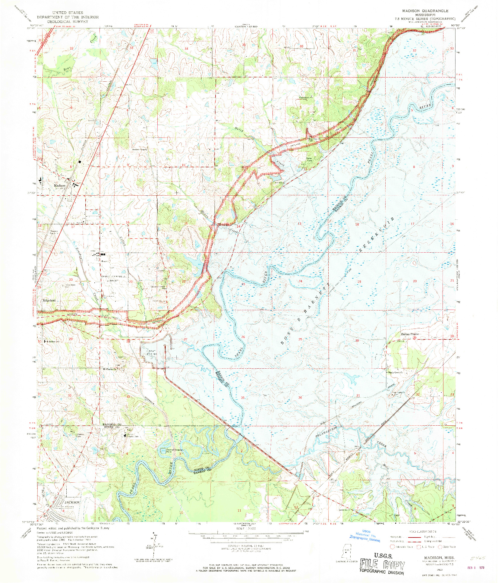 USGS 1:24000-SCALE QUADRANGLE FOR MADISON, MS 1963