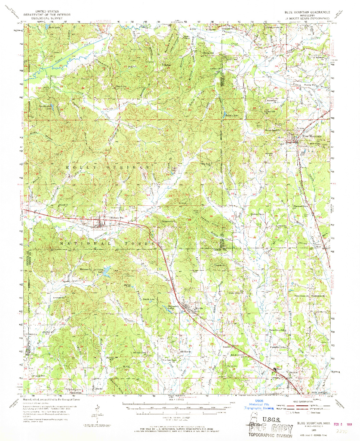 USGS 1:62500-SCALE QUADRANGLE FOR BLUE MOUNTAIN, MS 1955