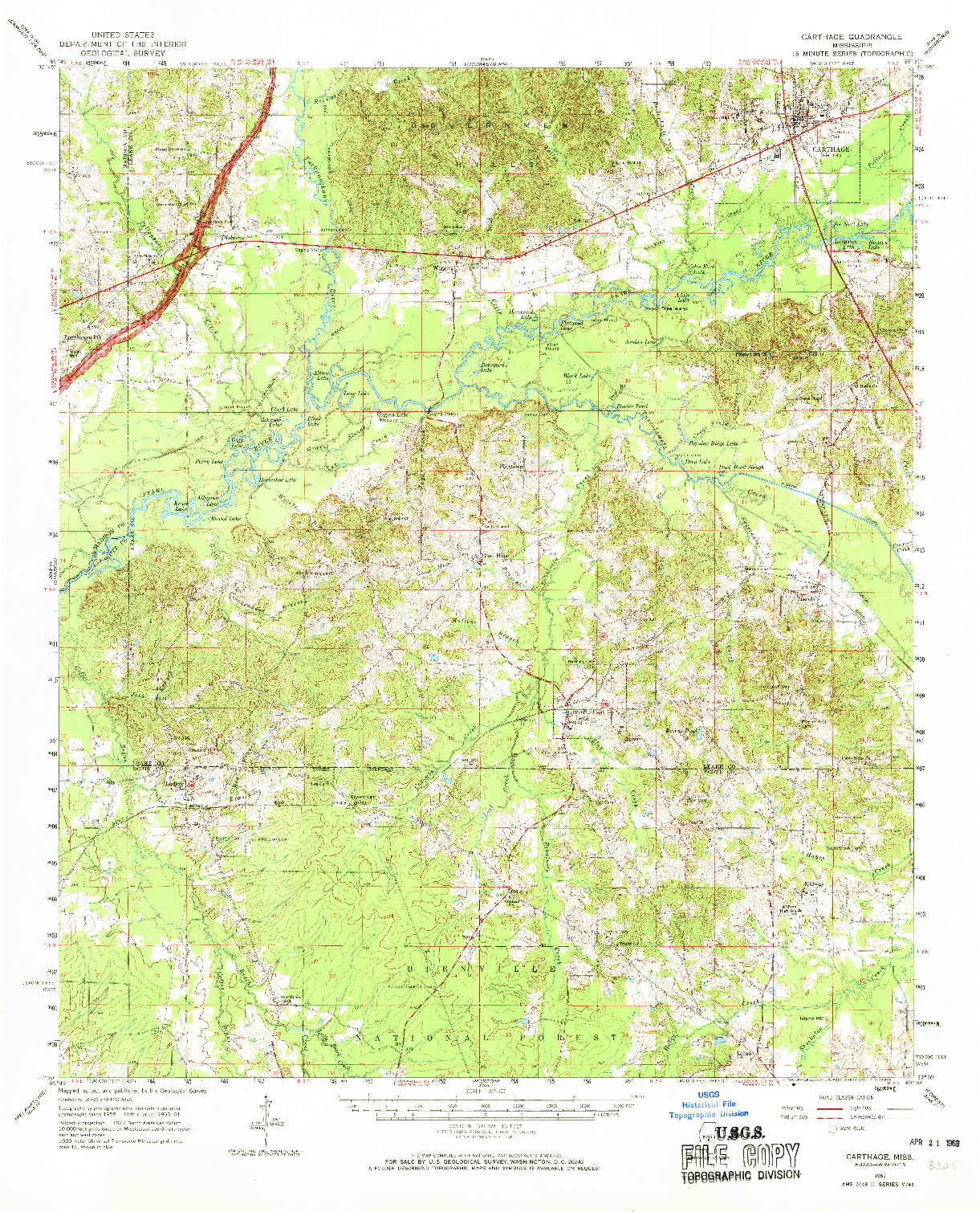USGS 1:62500-SCALE QUADRANGLE FOR CARTHAGE, MS 1961
