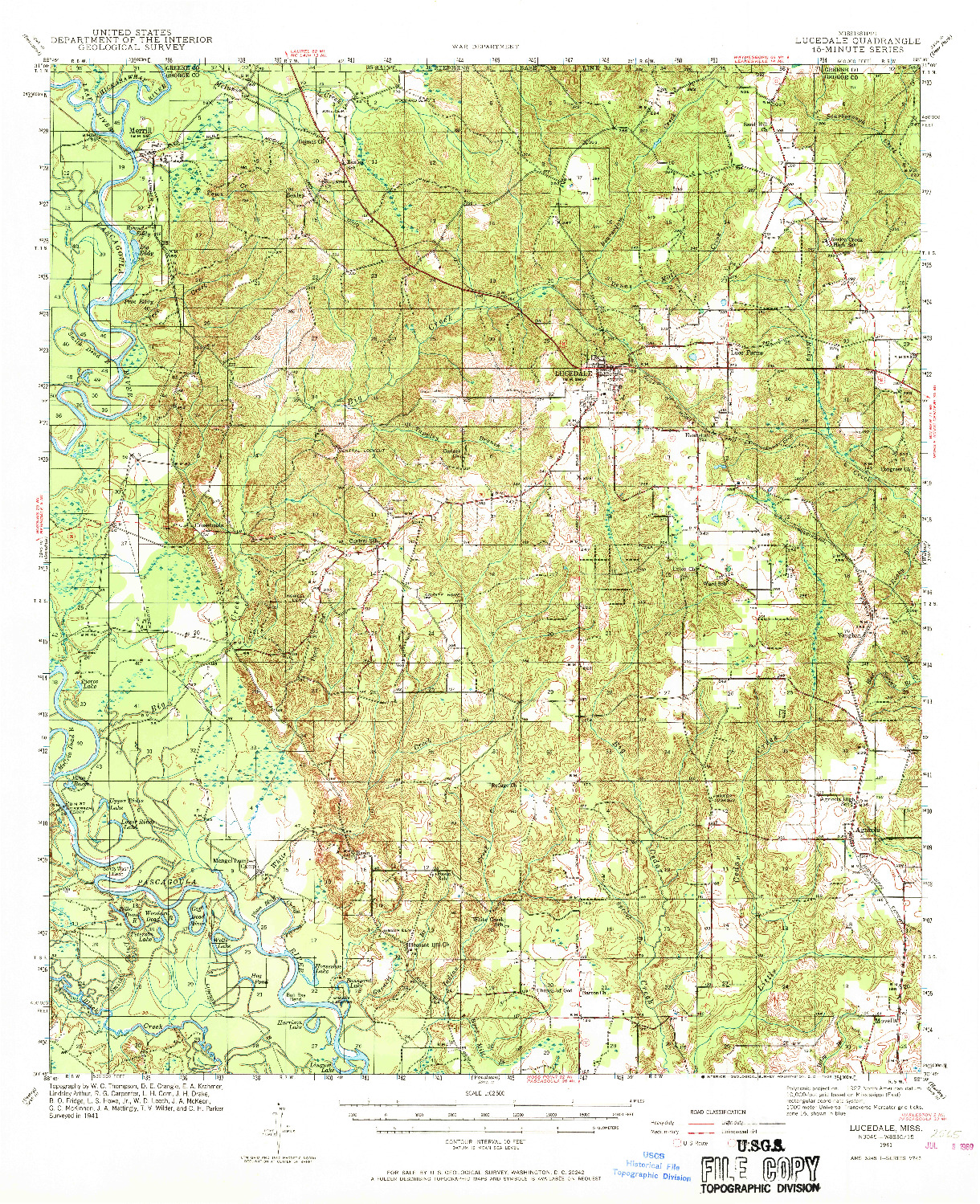 USGS 1:62500-SCALE QUADRANGLE FOR LUCEDALE, MS 1941