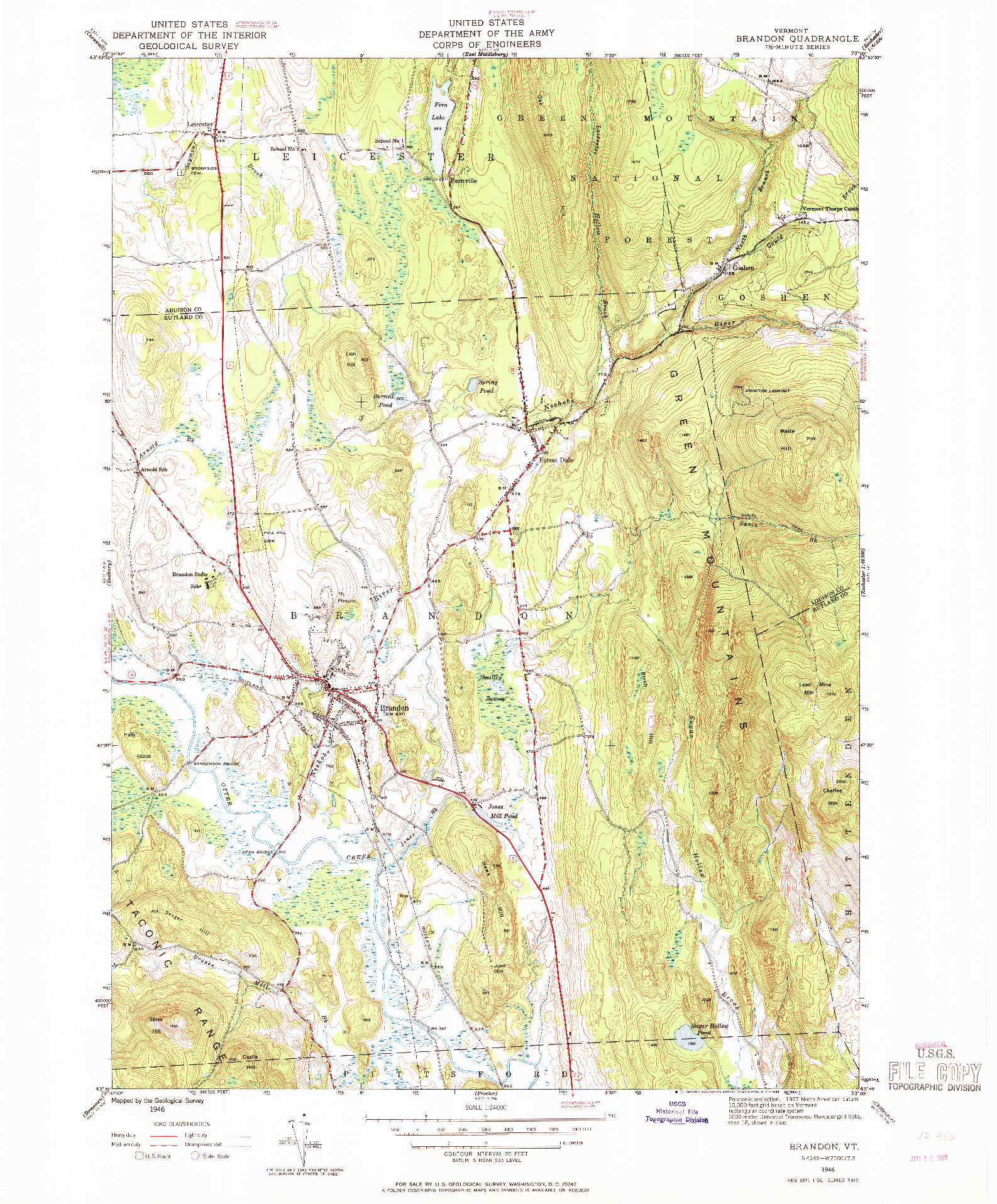 USGS 1:24000-SCALE QUADRANGLE FOR BRANDON, VT 1946