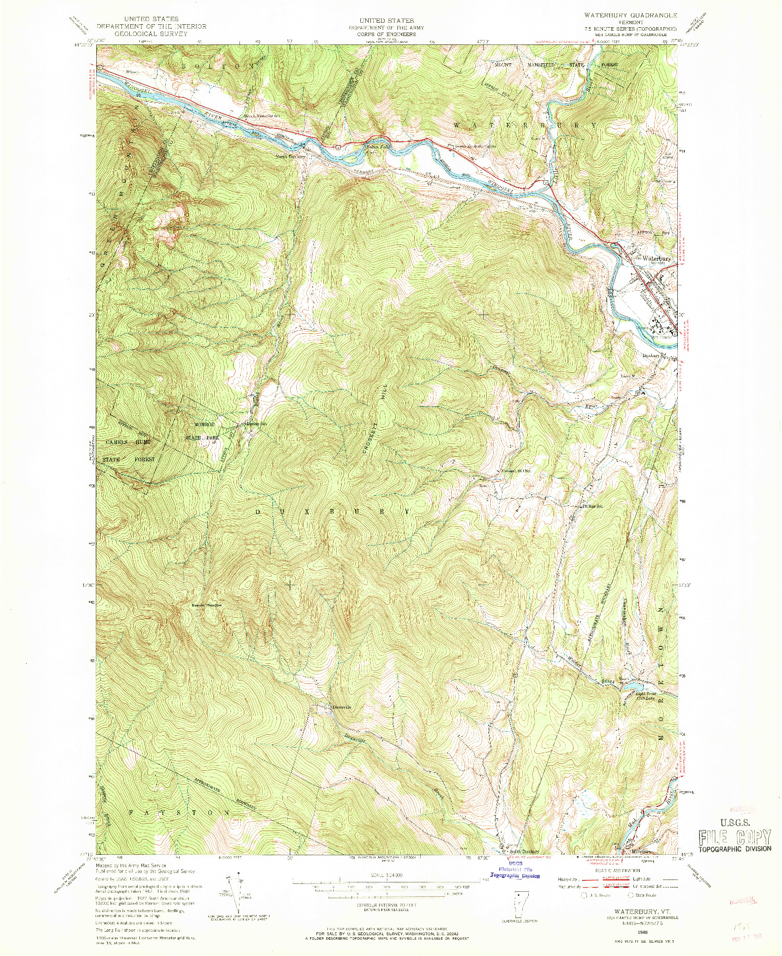 USGS 1:24000-SCALE QUADRANGLE FOR WATERBURY, VT 1948