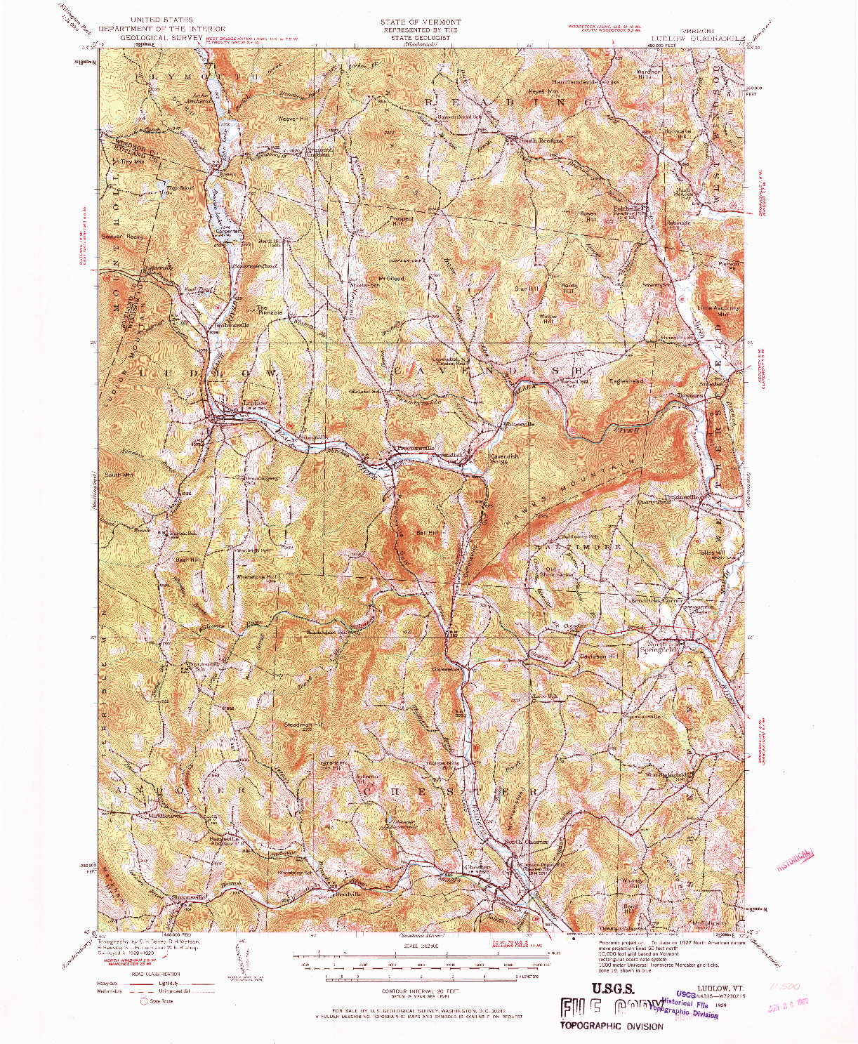 USGS 1:62500-SCALE QUADRANGLE FOR LUDLOW, VT 1929