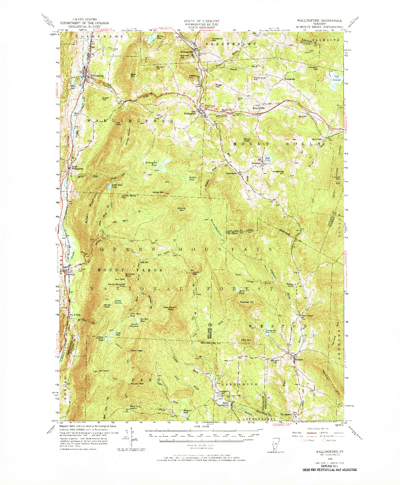 USGS 1:62500-SCALE QUADRANGLE FOR WALLINGFORD, VT 1955