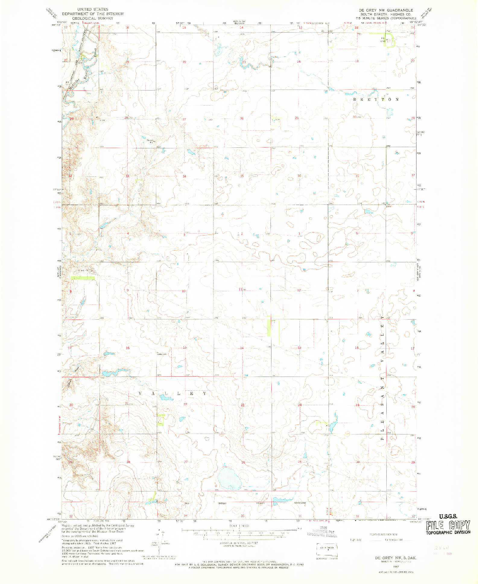 USGS 1:24000-SCALE QUADRANGLE FOR DE GREY NW, SD 1967