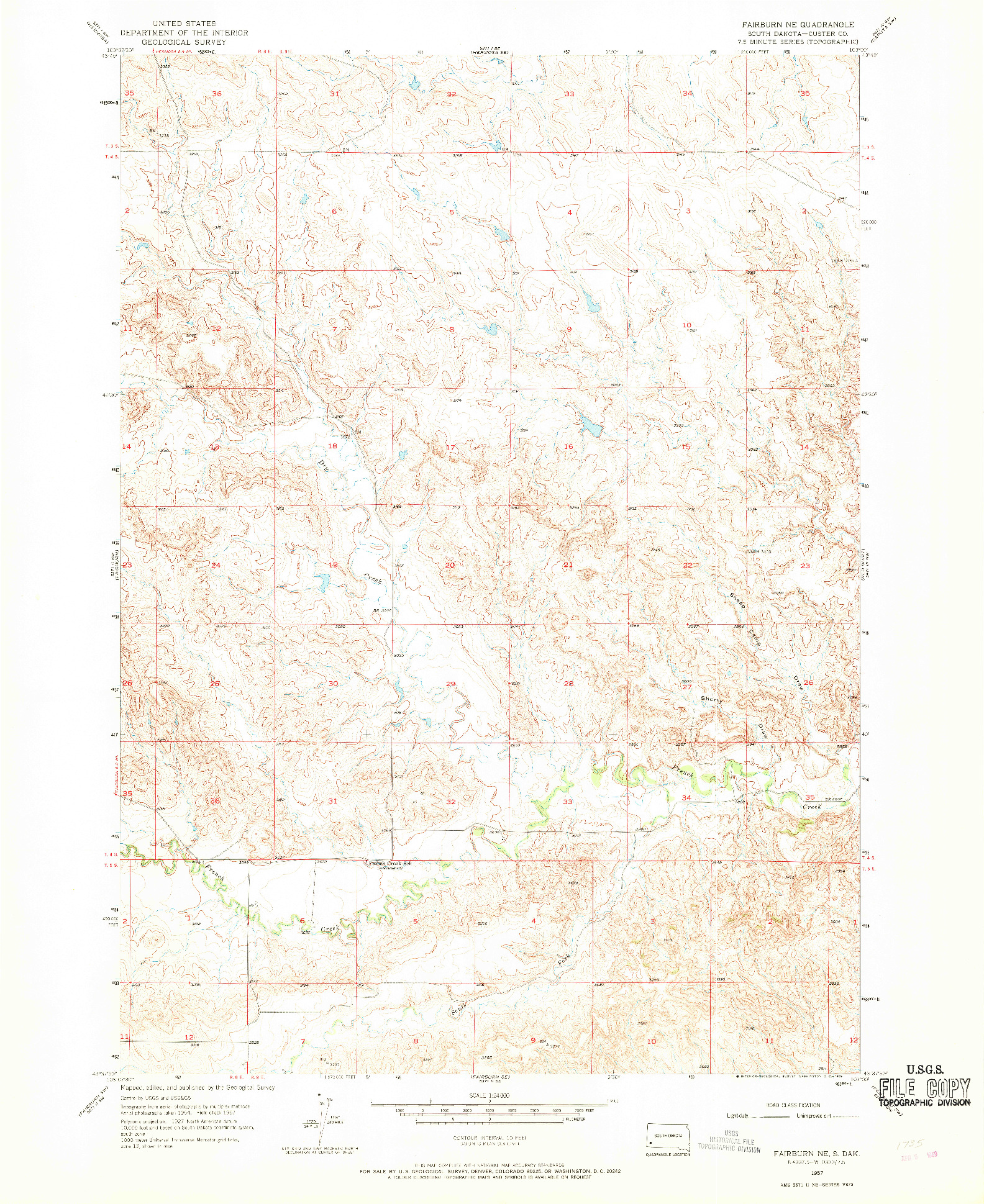 USGS 1:24000-SCALE QUADRANGLE FOR FAIRBURN NE, SD 1957