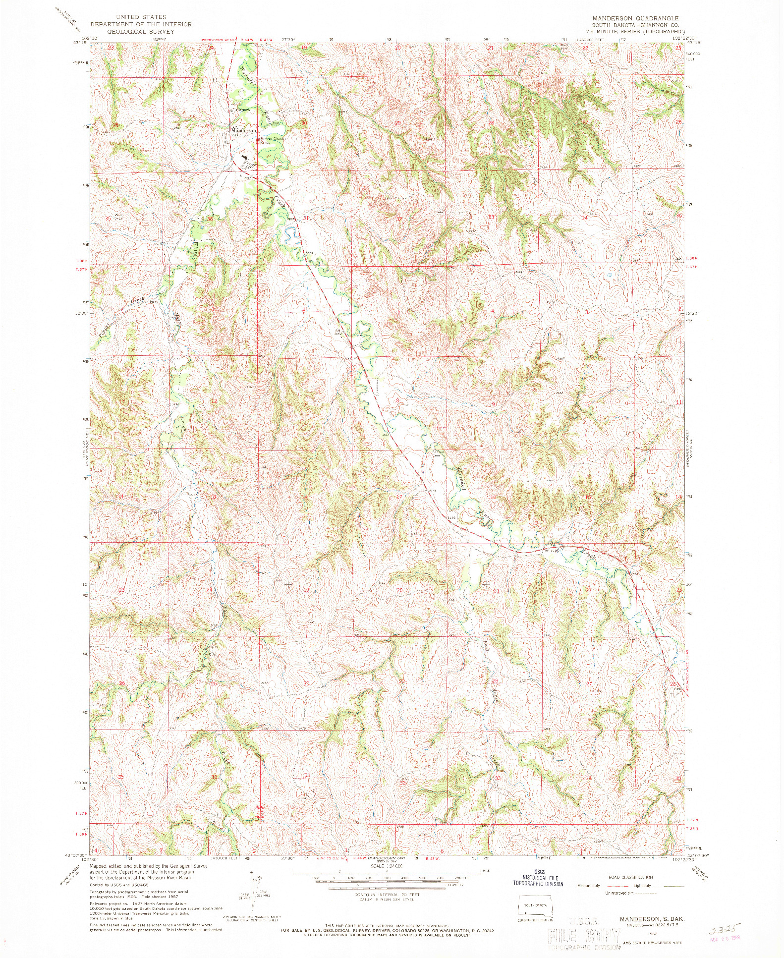 USGS 1:24000-SCALE QUADRANGLE FOR MANDERSON, SD 1967