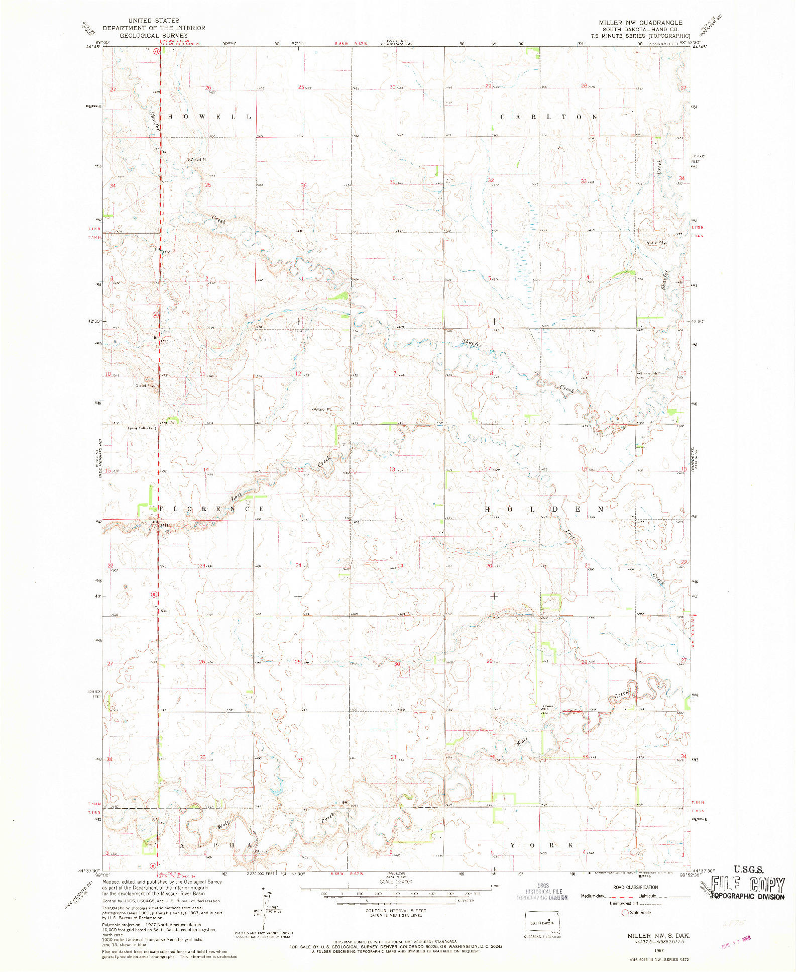 USGS 1:24000-SCALE QUADRANGLE FOR MILLER NW, SD 1967