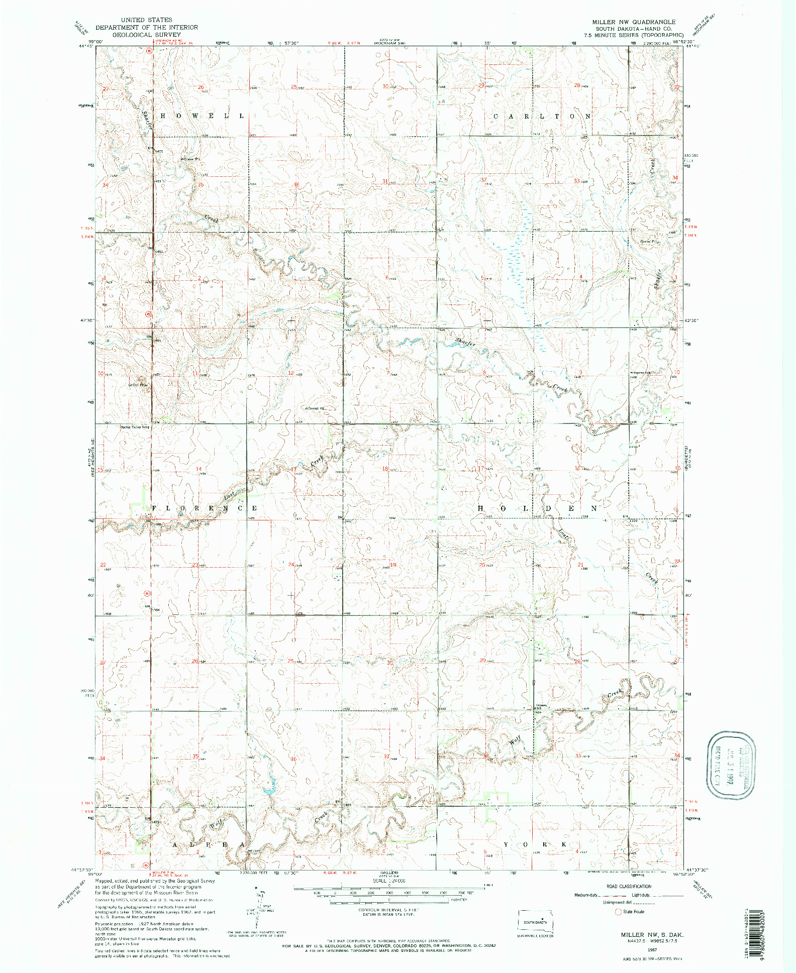 USGS 1:24000-SCALE QUADRANGLE FOR MILLER NW, SD 1967