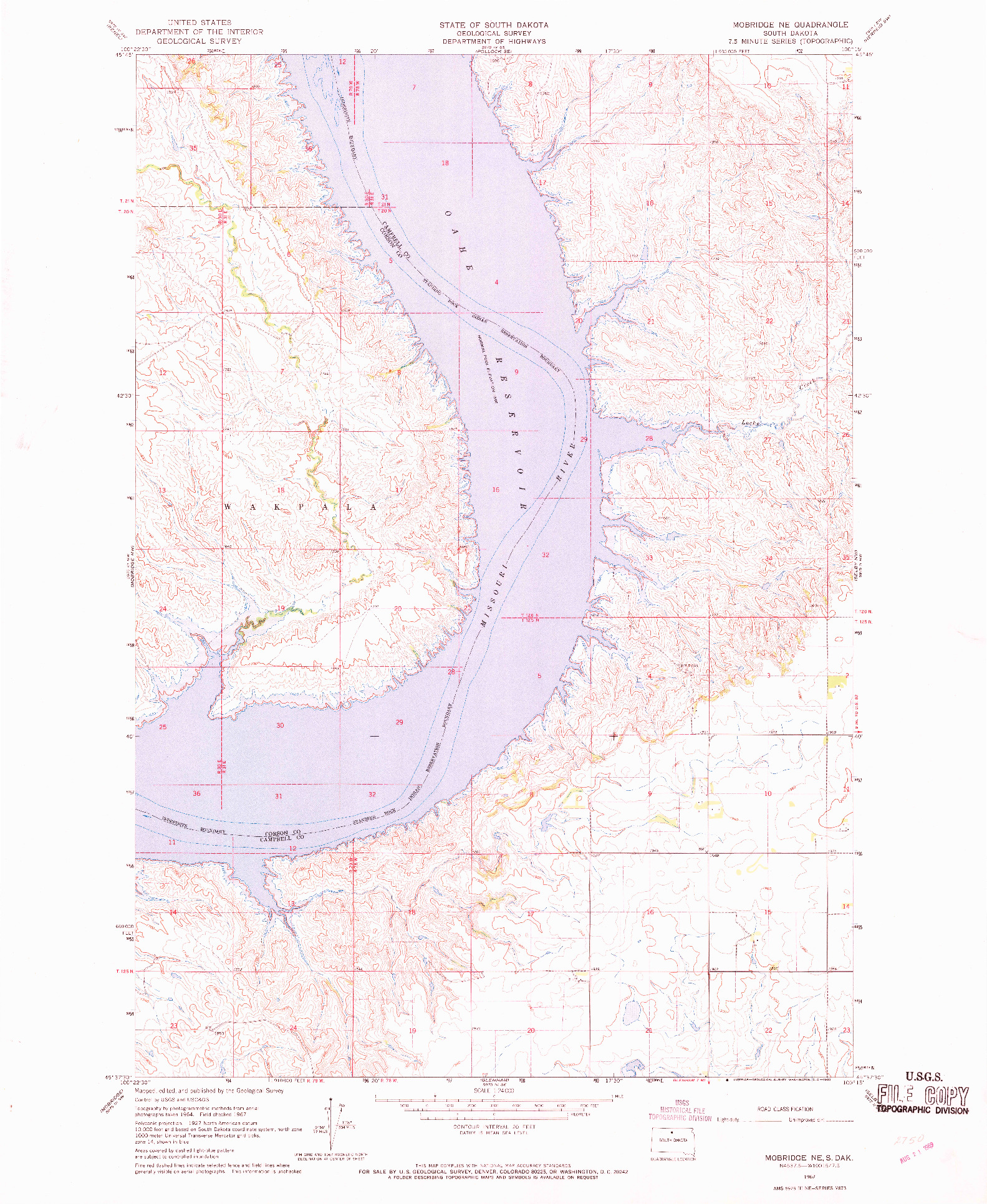 USGS 1:24000-SCALE QUADRANGLE FOR MOBRIDGE NE, SD 1967