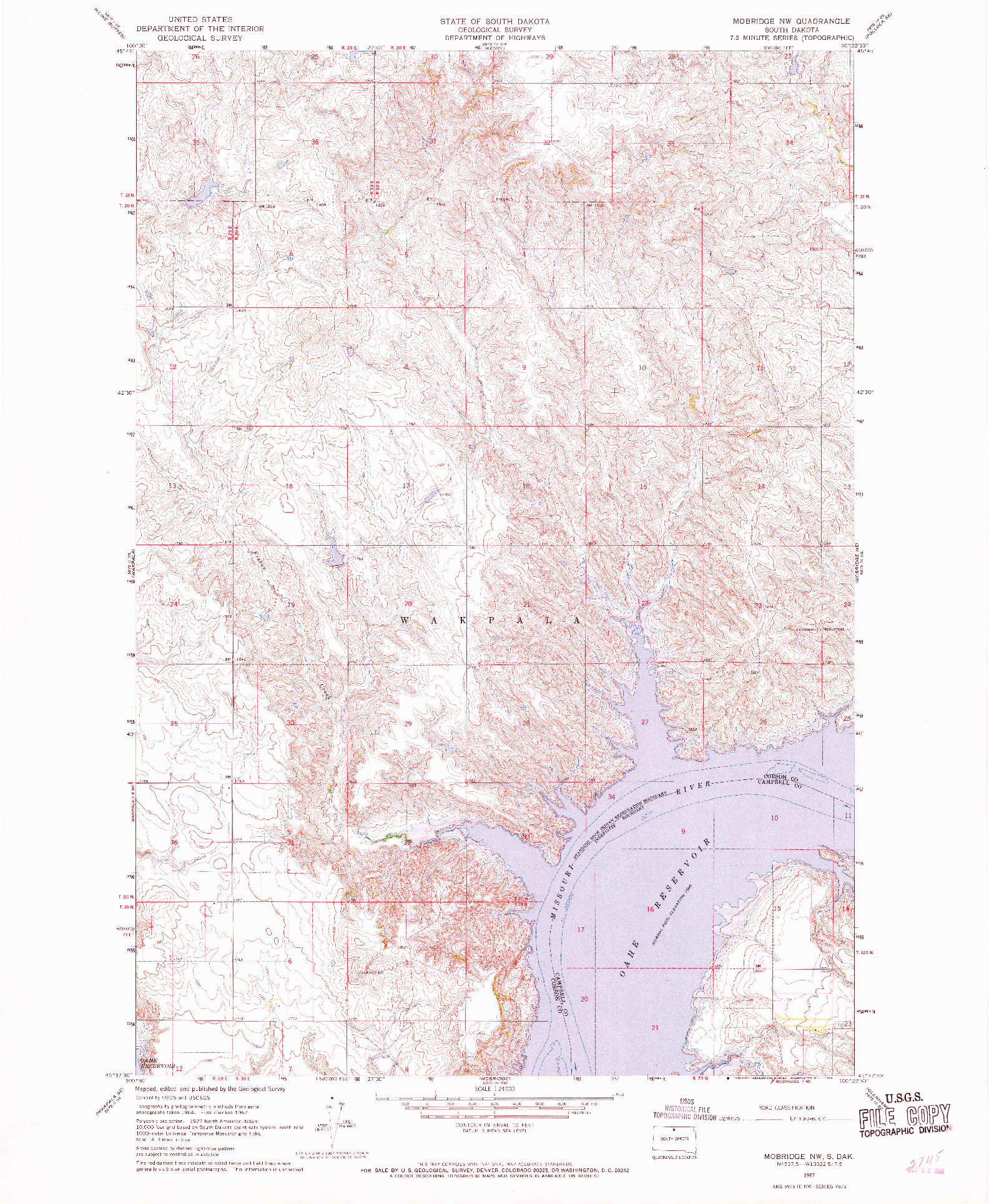 USGS 1:24000-SCALE QUADRANGLE FOR MOBRIDGE NW, SD 1967