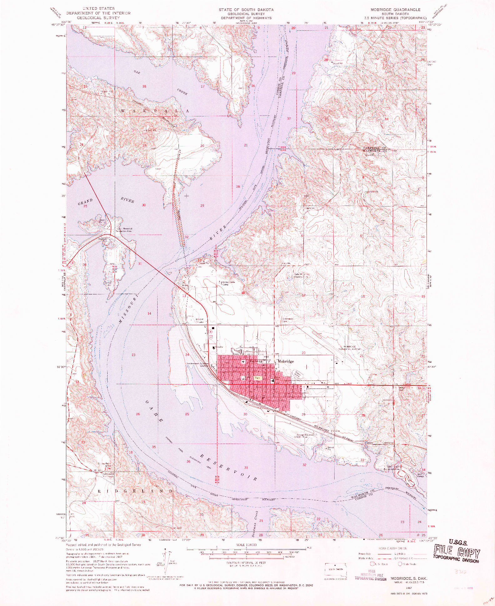 USGS 1:24000-SCALE QUADRANGLE FOR MOBRIDGE, SD 1967