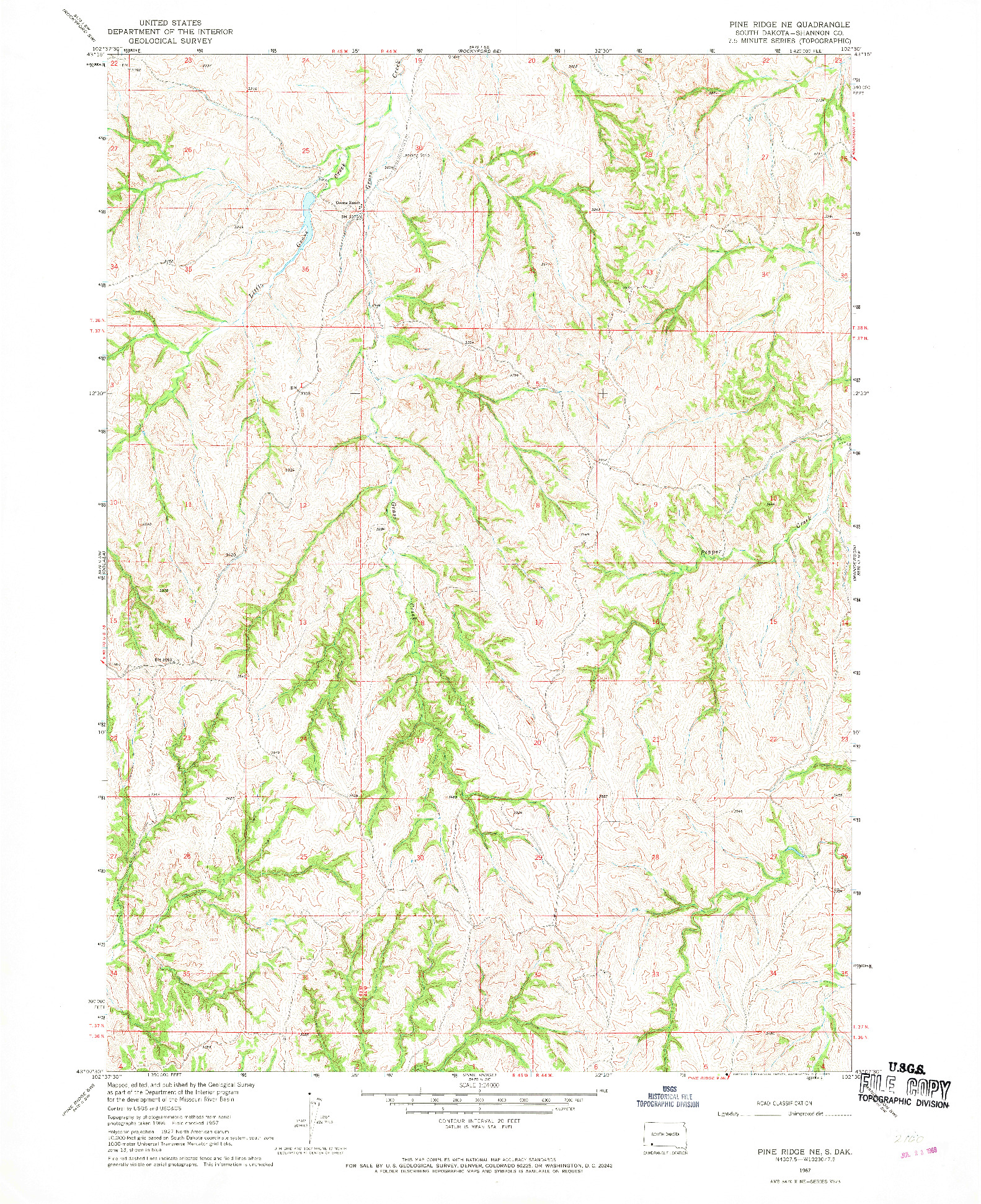 USGS 1:24000-SCALE QUADRANGLE FOR PINE RIDGE NE, SD 1967