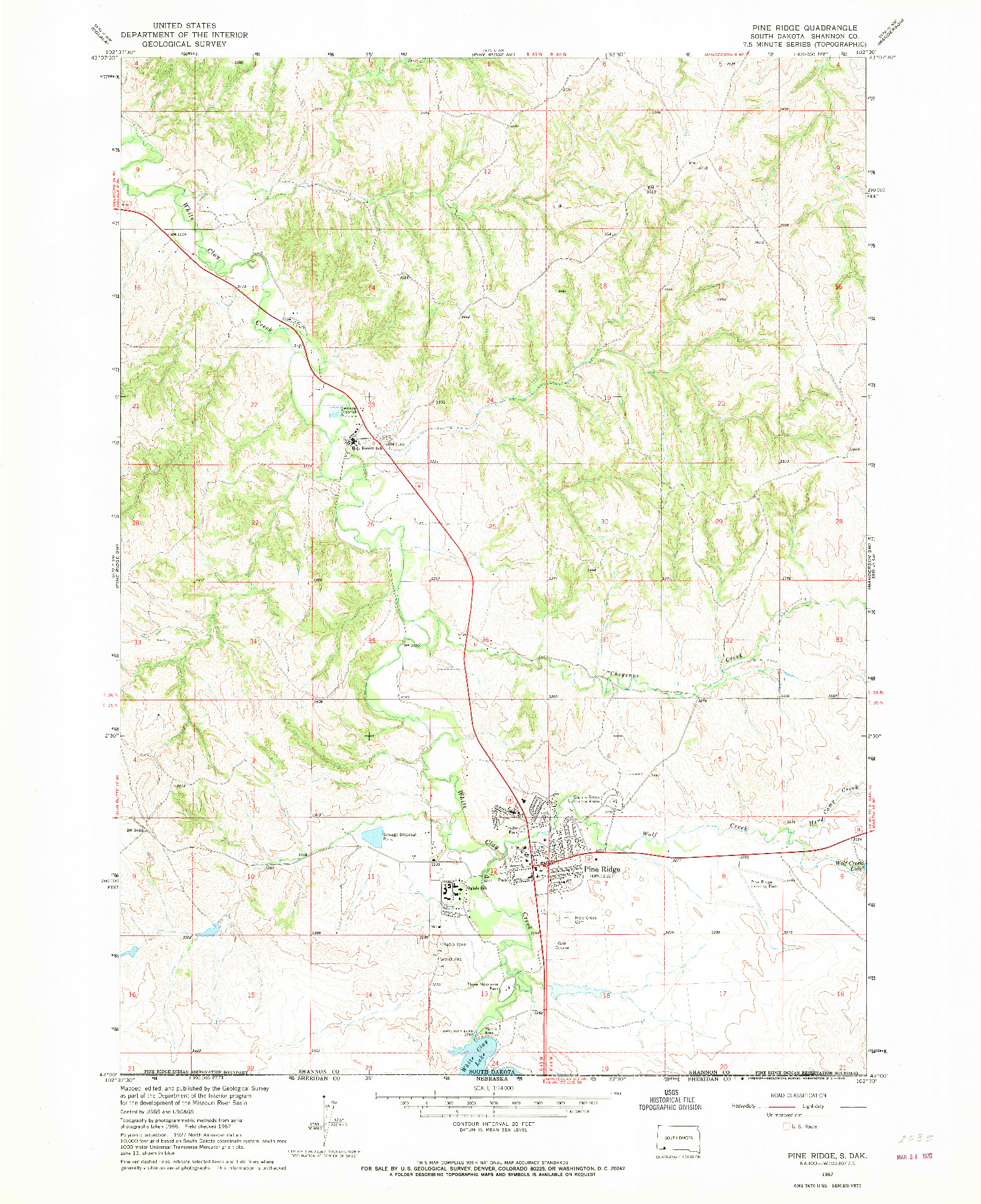 USGS 1:24000-SCALE QUADRANGLE FOR PINE RIDGE, SD 1967
