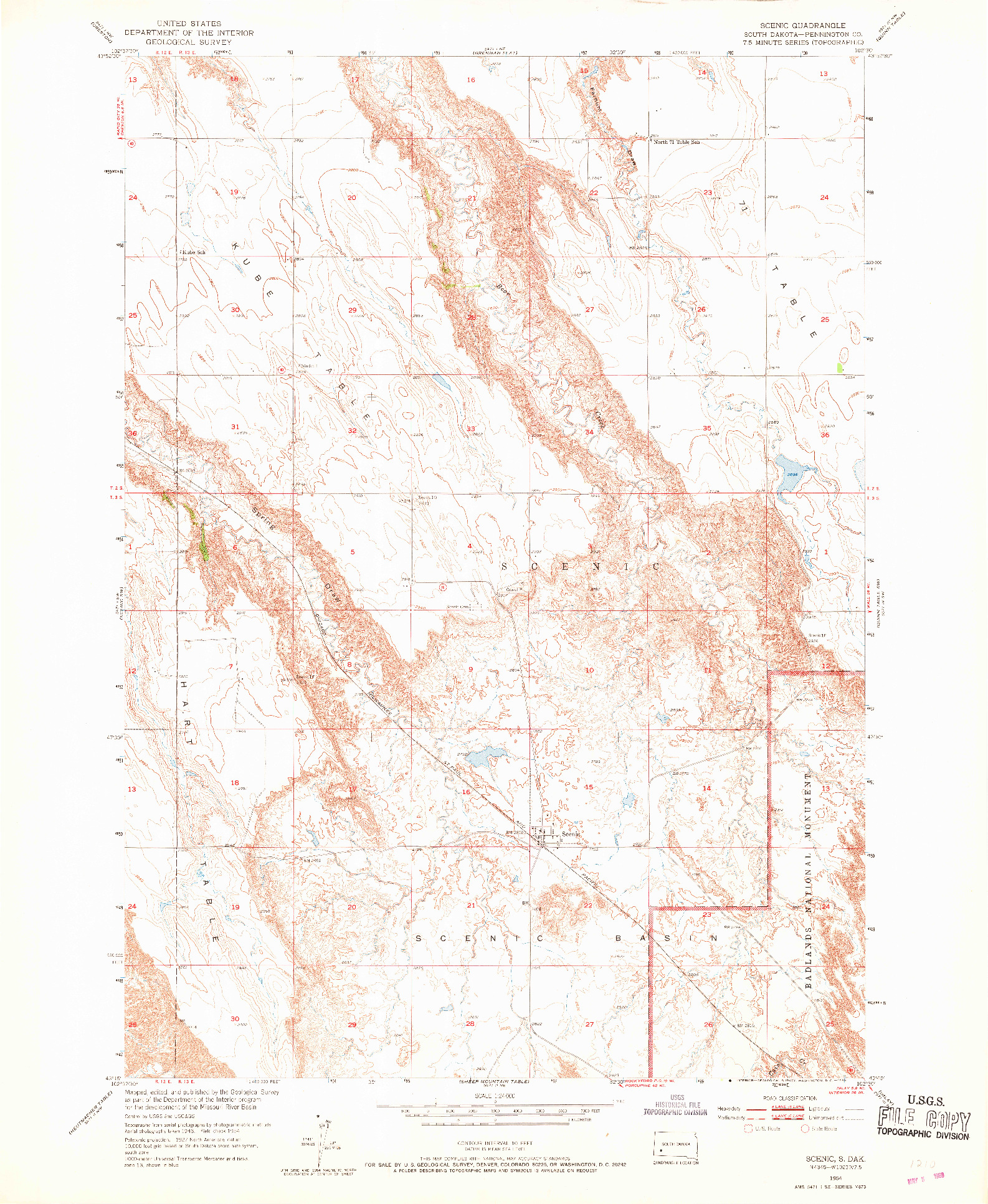 USGS 1:24000-SCALE QUADRANGLE FOR SCENIC, SD 1954