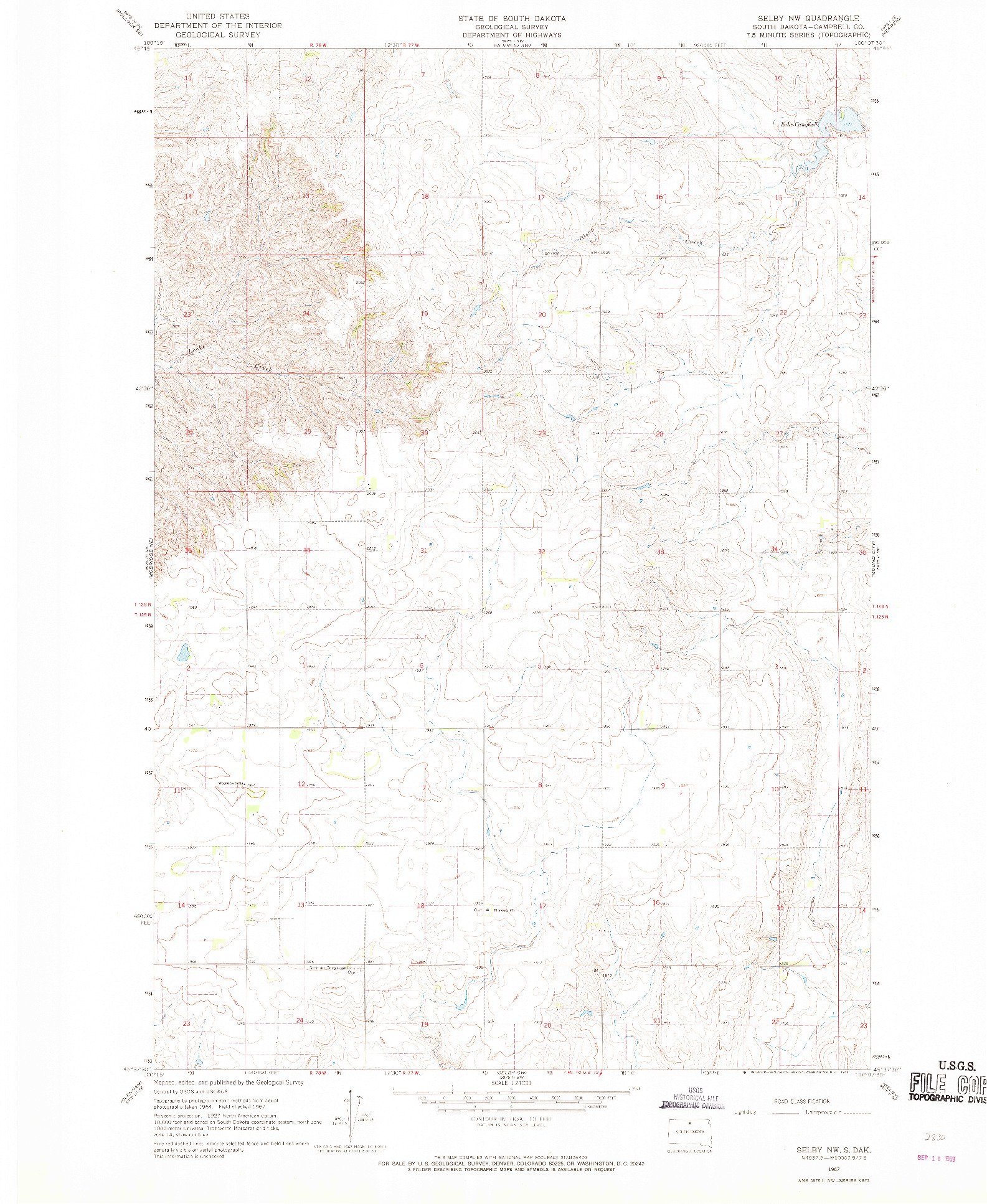 USGS 1:24000-SCALE QUADRANGLE FOR SELBY NW, SD 1967