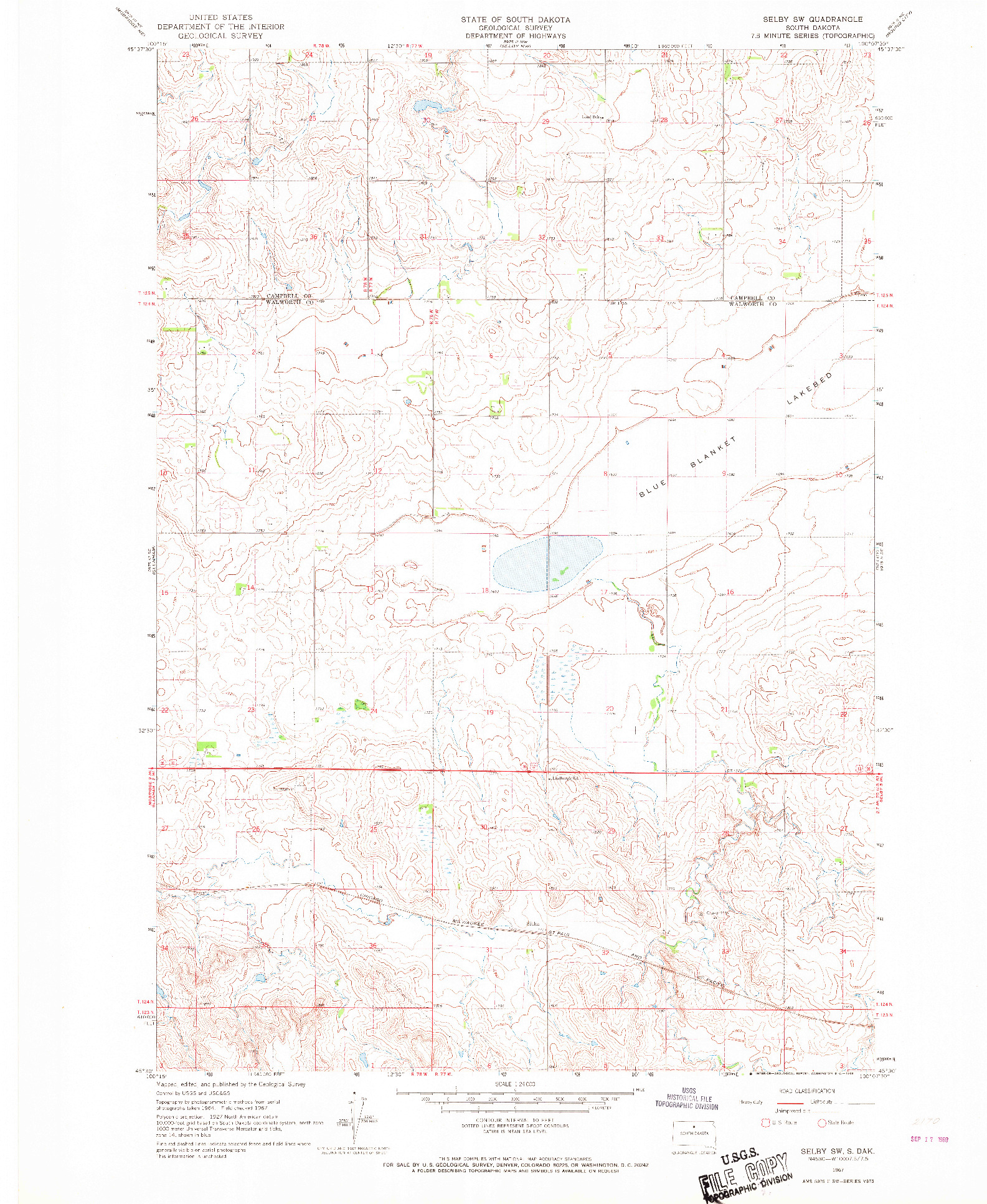 USGS 1:24000-SCALE QUADRANGLE FOR SELBY SW, SD 1967